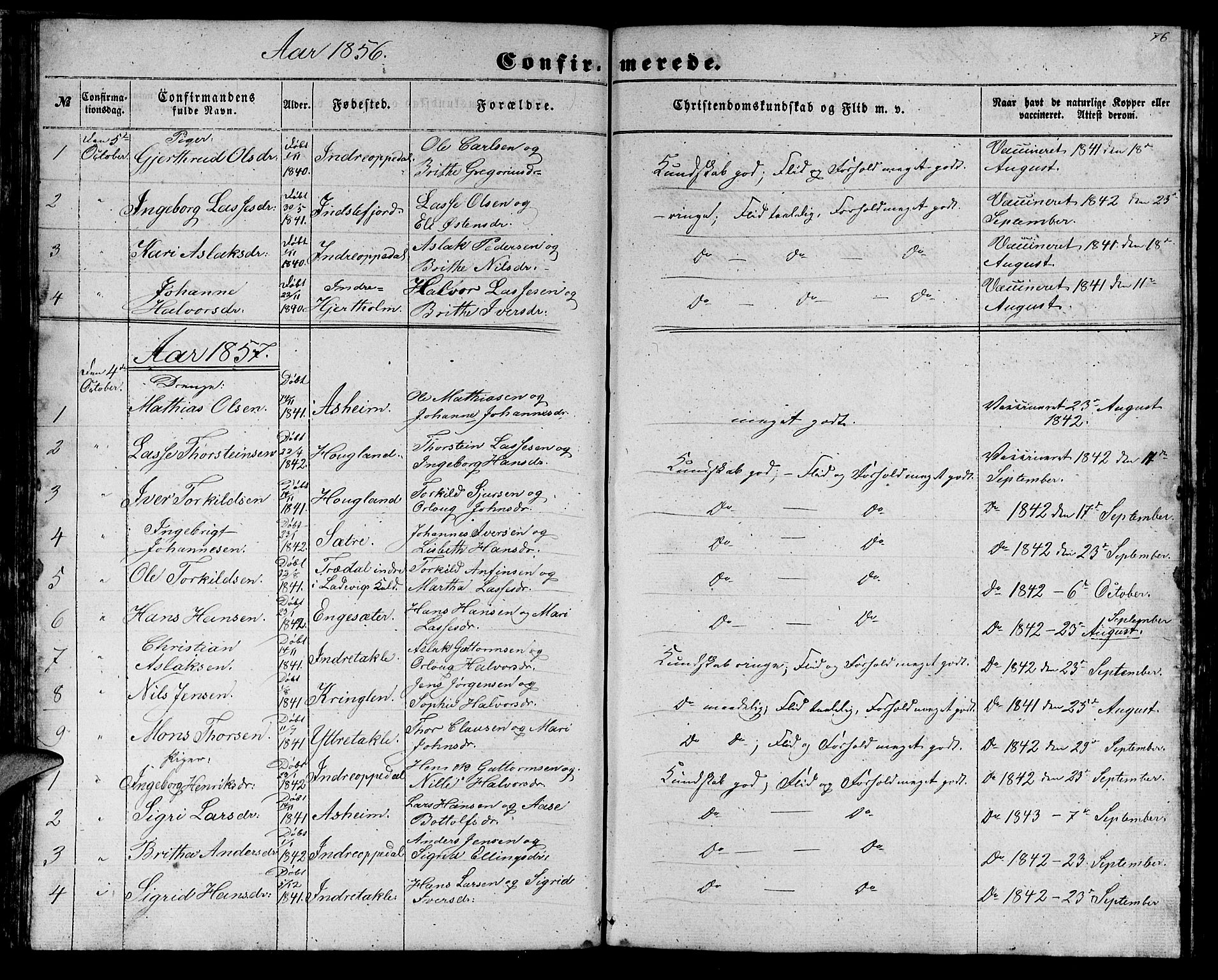 Gulen sokneprestembete, SAB/A-80201/H/Hab/Habc/L0001: Parish register (copy) no. C 1, 1853-1880, p. 76