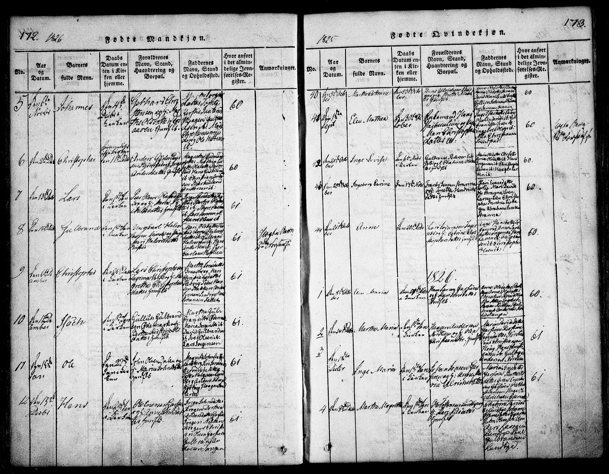 Hurdal prestekontor Kirkebøker, AV/SAO-A-10889/F/Fa/L0003: Parish register (official) no. I 3, 1815-1828, p. 172-173