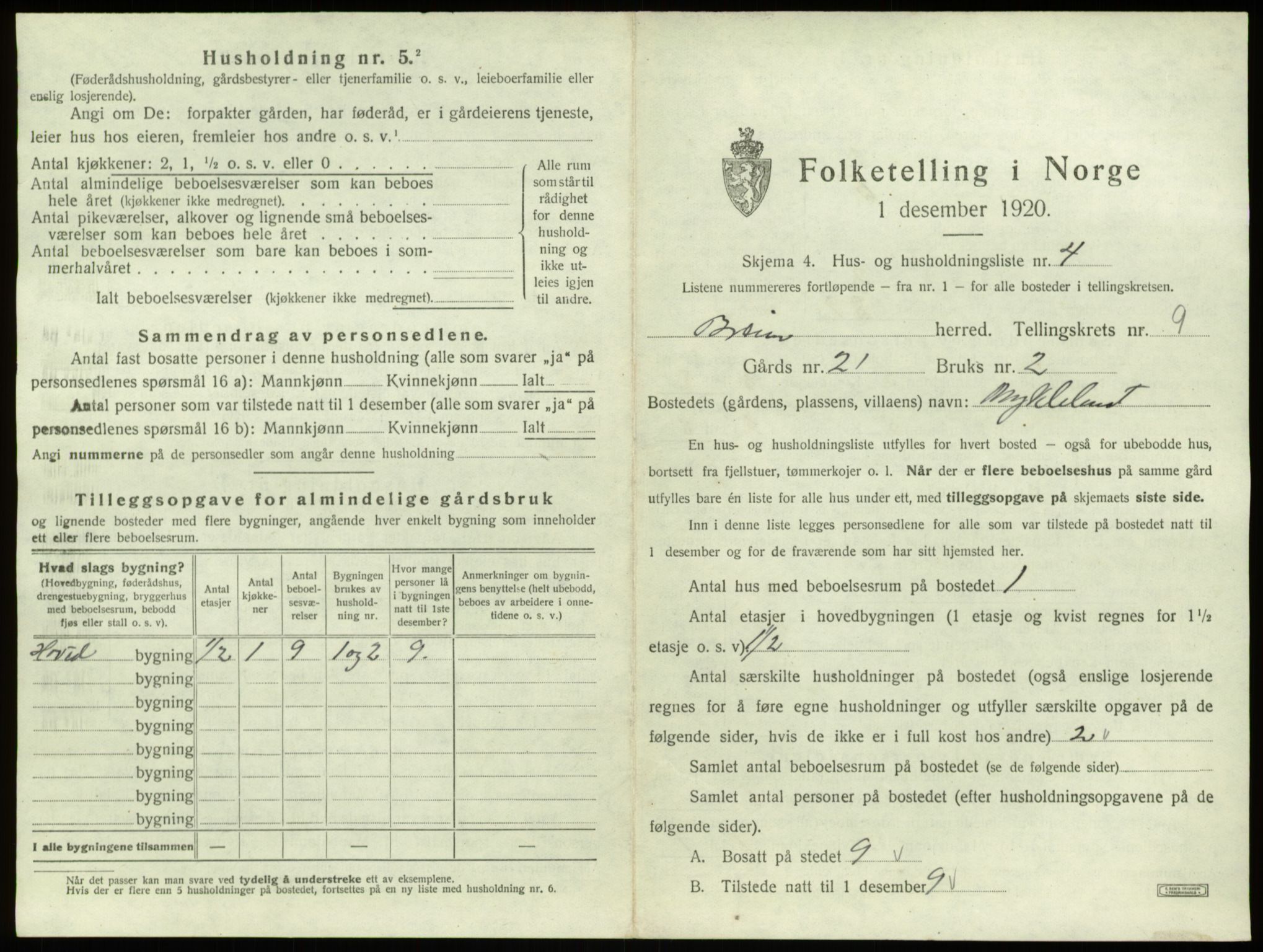 SAB, 1920 census for Breim, 1920, p. 621