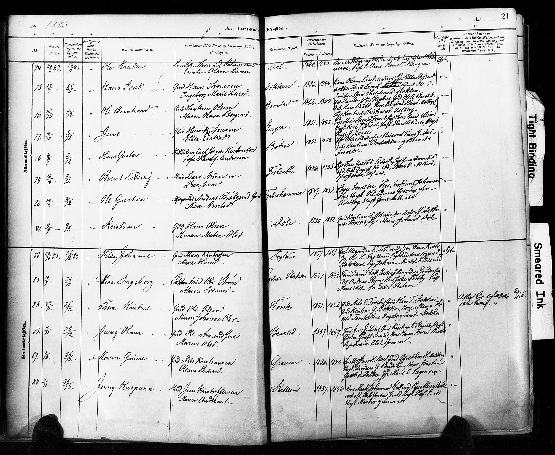 Eidsvoll prestekontor Kirkebøker, SAO/A-10888/F/Fa/L0002: Parish register (official) no. I 2, 1882-1895, p. 21