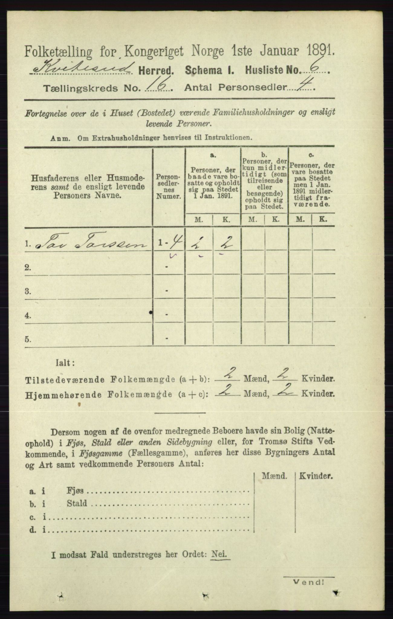 RA, 1891 census for 0829 Kviteseid, 1891, p. 3618