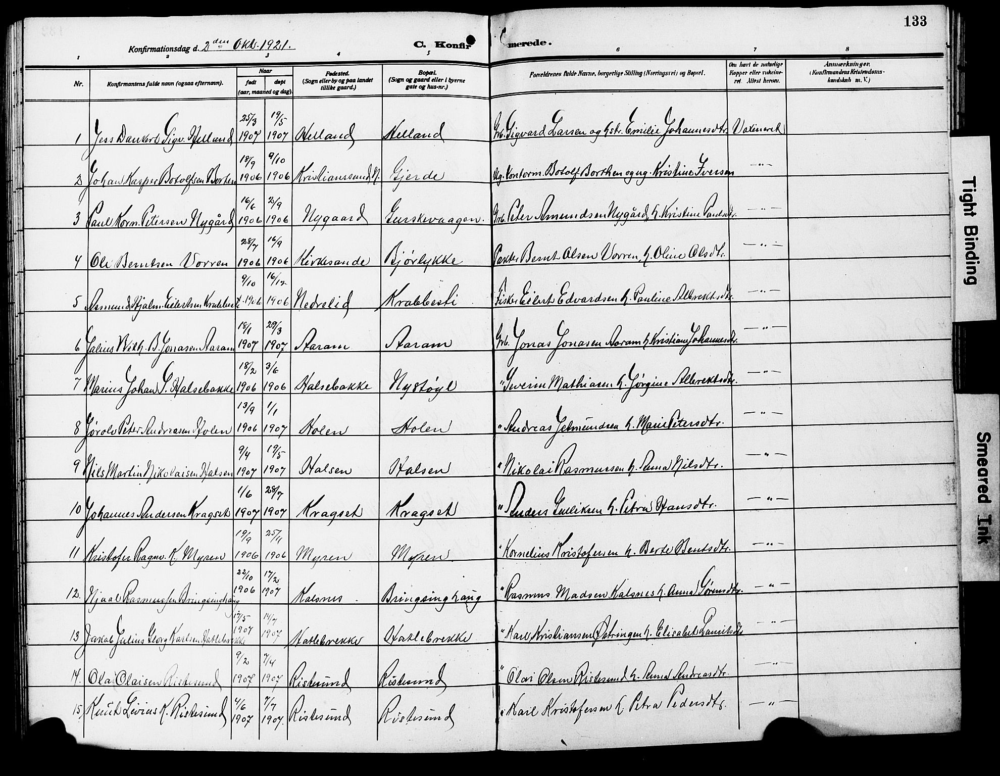 Ministerialprotokoller, klokkerbøker og fødselsregistre - Møre og Romsdal, AV/SAT-A-1454/503/L0050: Parish register (copy) no. 503C05, 1909-1922, p. 133