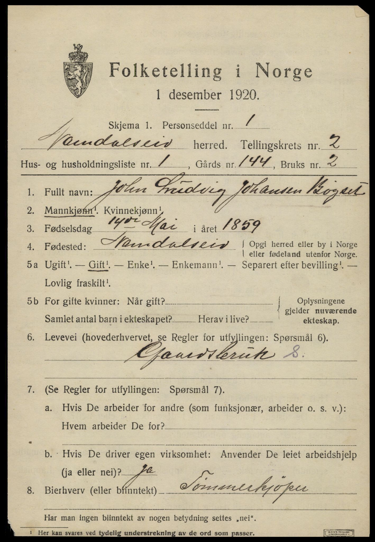 SAT, 1920 census for Namdalseid, 1920, p. 1344