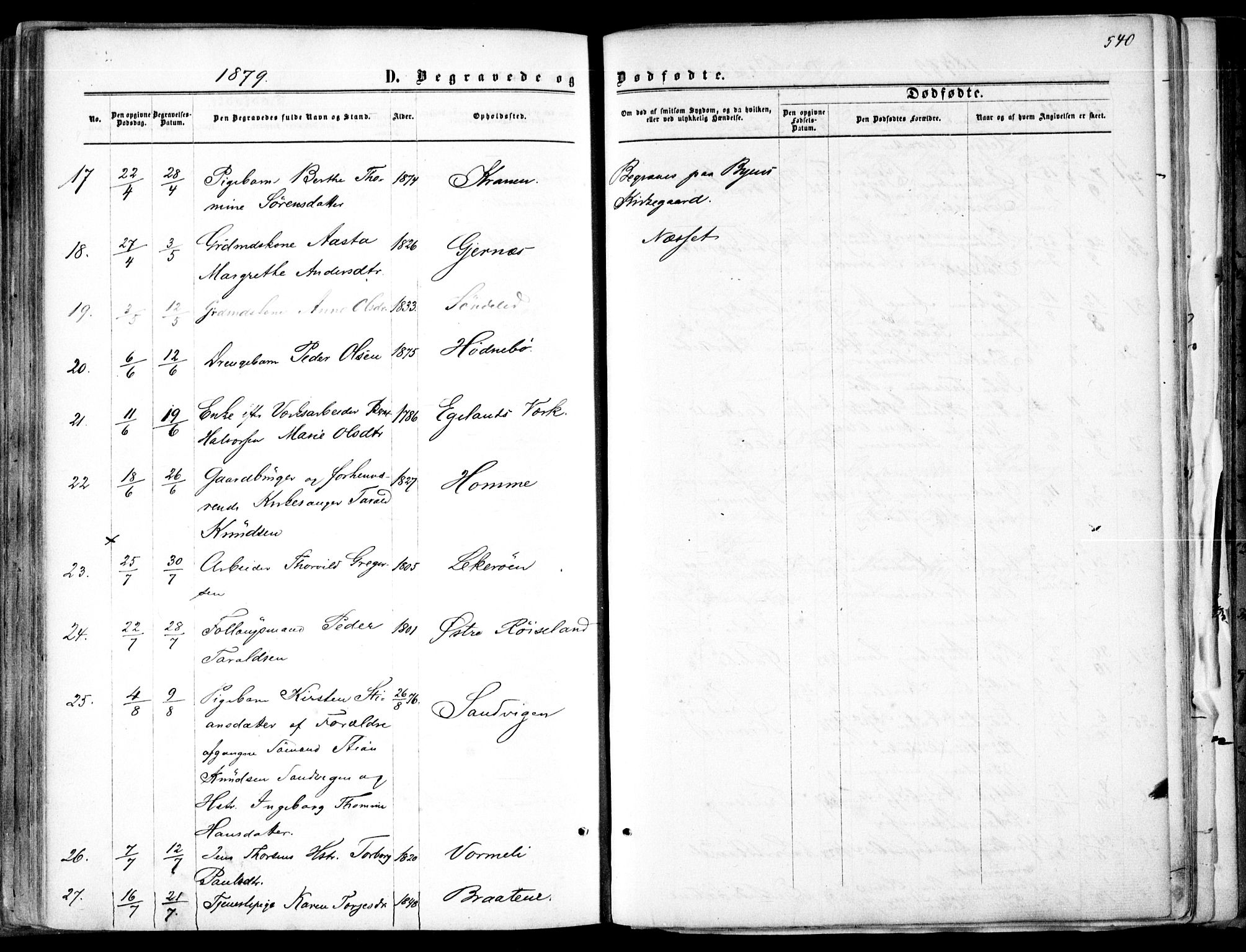 Søndeled sokneprestkontor, AV/SAK-1111-0038/F/Fa/L0003: Parish register (official) no. A 3, 1861-1879, p. 540