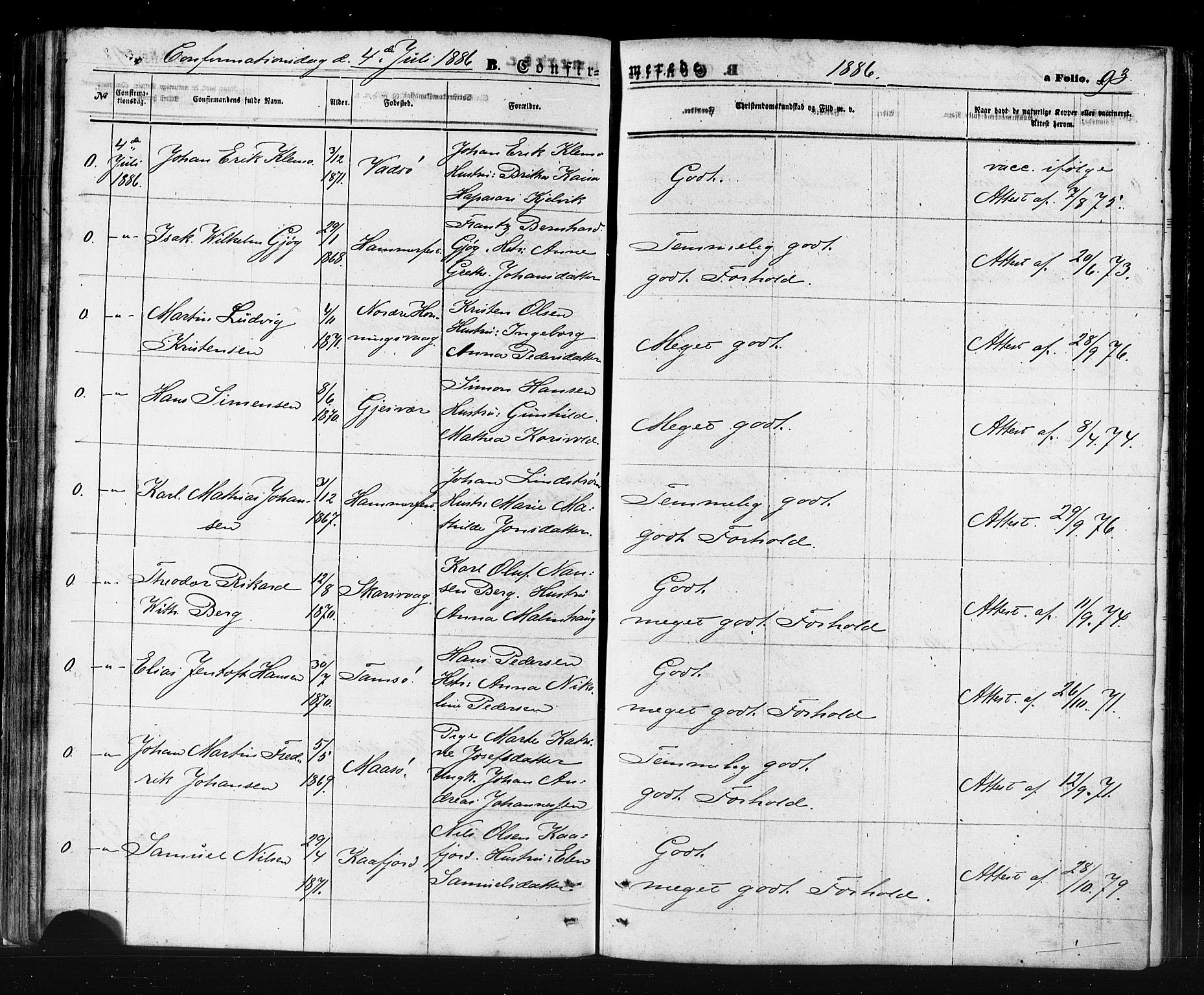 Måsøy sokneprestkontor, SATØ/S-1348/H/Ha/L0006kirke: Parish register (official) no. 6, 1861-1886, p. 93