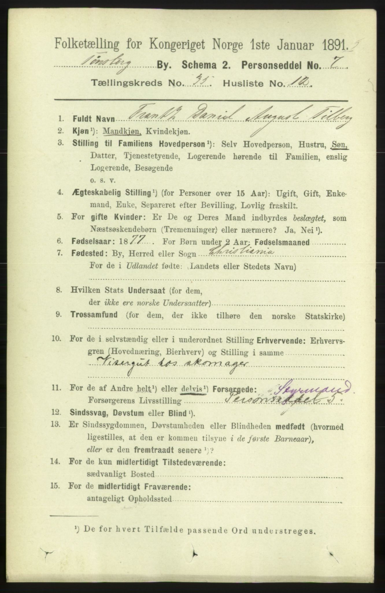 RA, 1891 census for 0705 Tønsberg, 1891, p. 7864