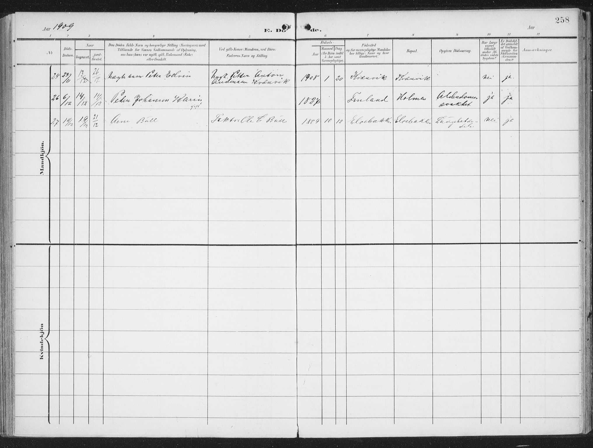 Alta sokneprestkontor, AV/SATØ-S-1338/H/Ha/L0005.kirke: Parish register (official) no. 5, 1904-1918, p. 258