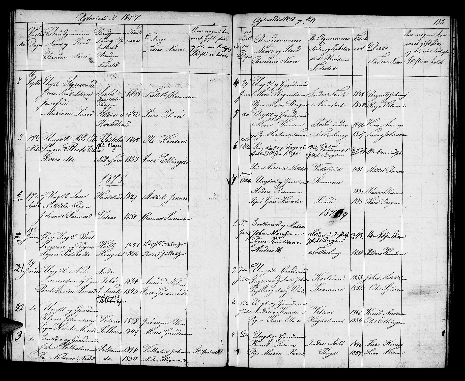 Manger sokneprestembete, SAB/A-76801/H/Hab: Parish register (copy) no. D 1, 1859-1882, p. 132