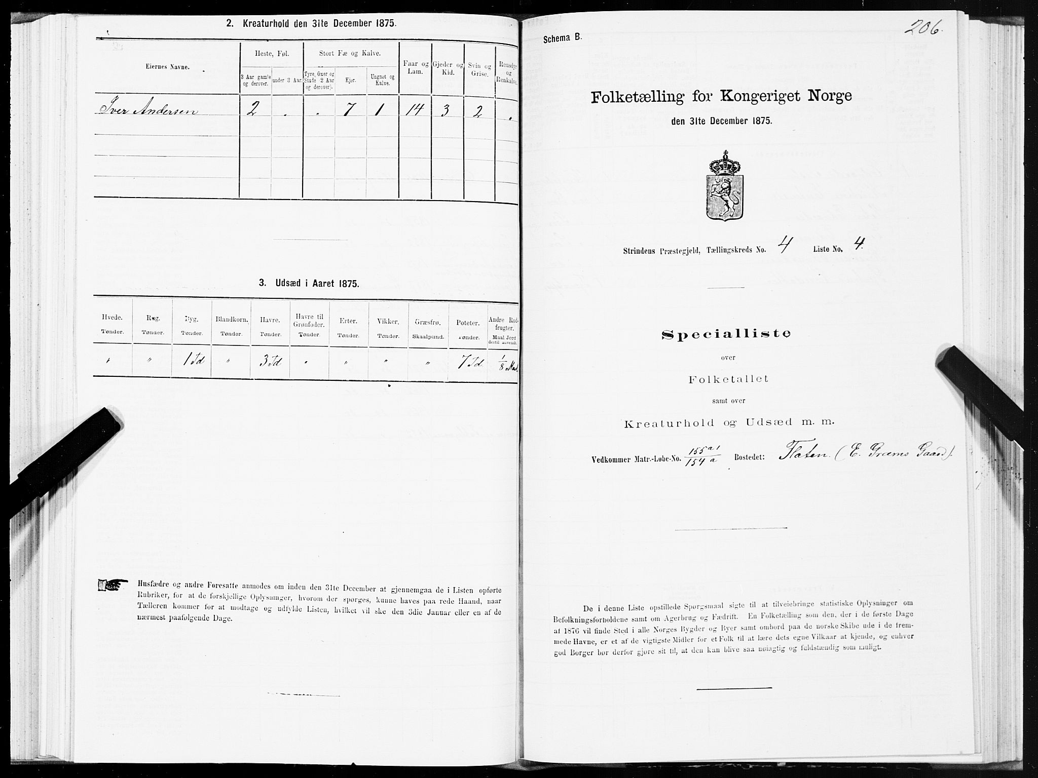 SAT, 1875 census for 1660P Strinda, 1875, p. 2206