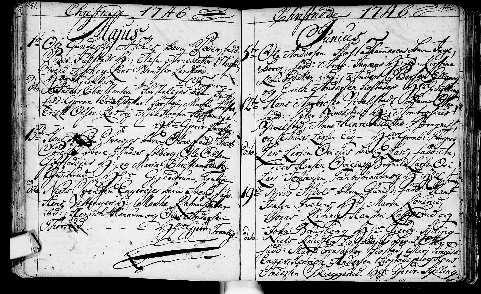 Lier kirkebøker, AV/SAKO-A-230/F/Fa/L0003: Parish register (official) no. I 3, 1727-1748, p. 441-442