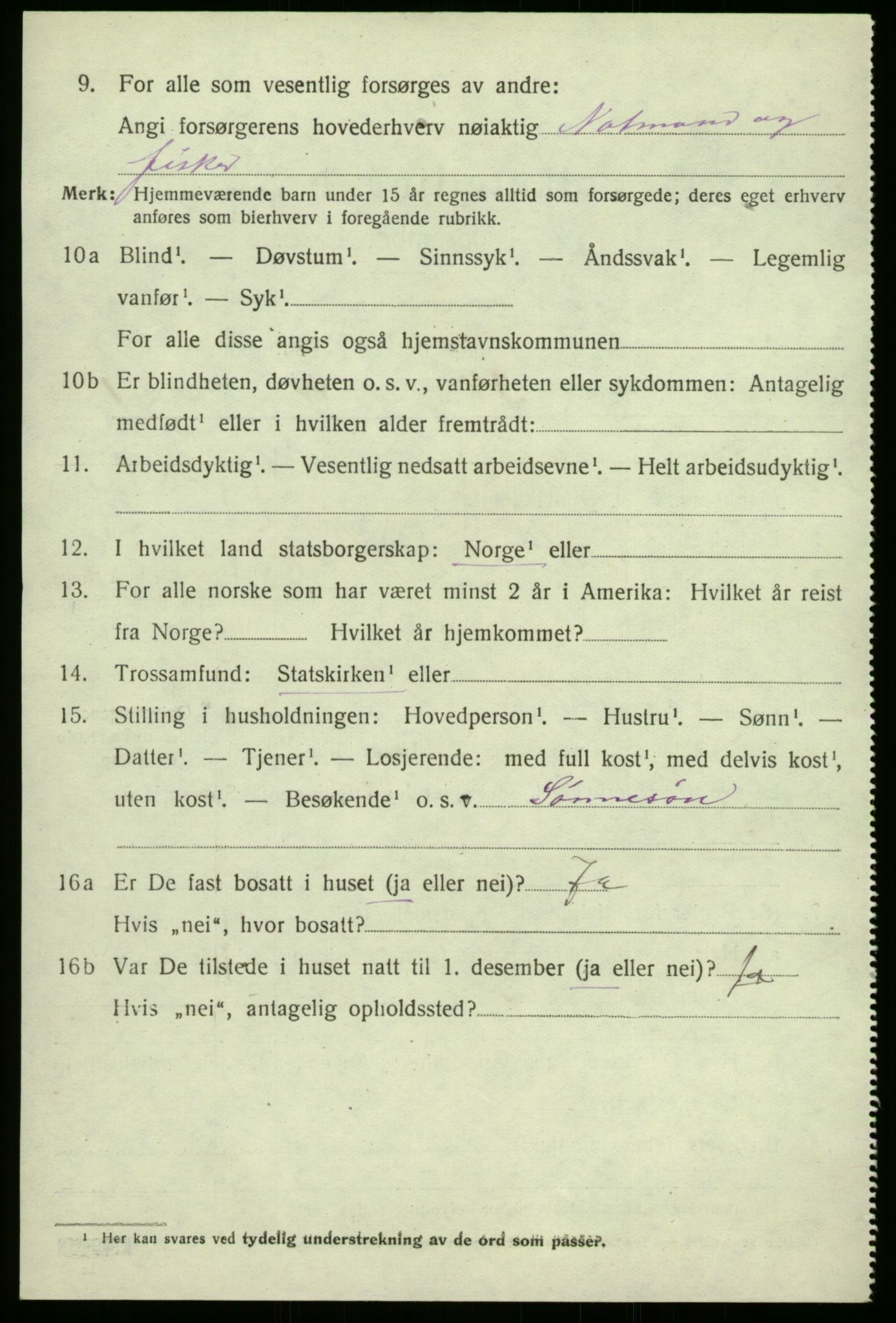 SAB, 1920 census for Solund, 1920, p. 3135