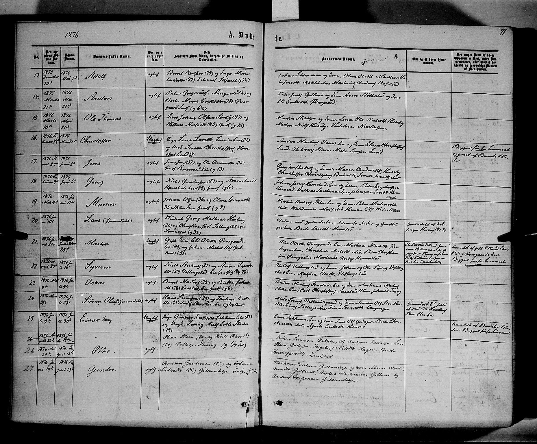 Stange prestekontor, SAH/PREST-002/K/L0013: Parish register (official) no. 13, 1862-1879, p. 71