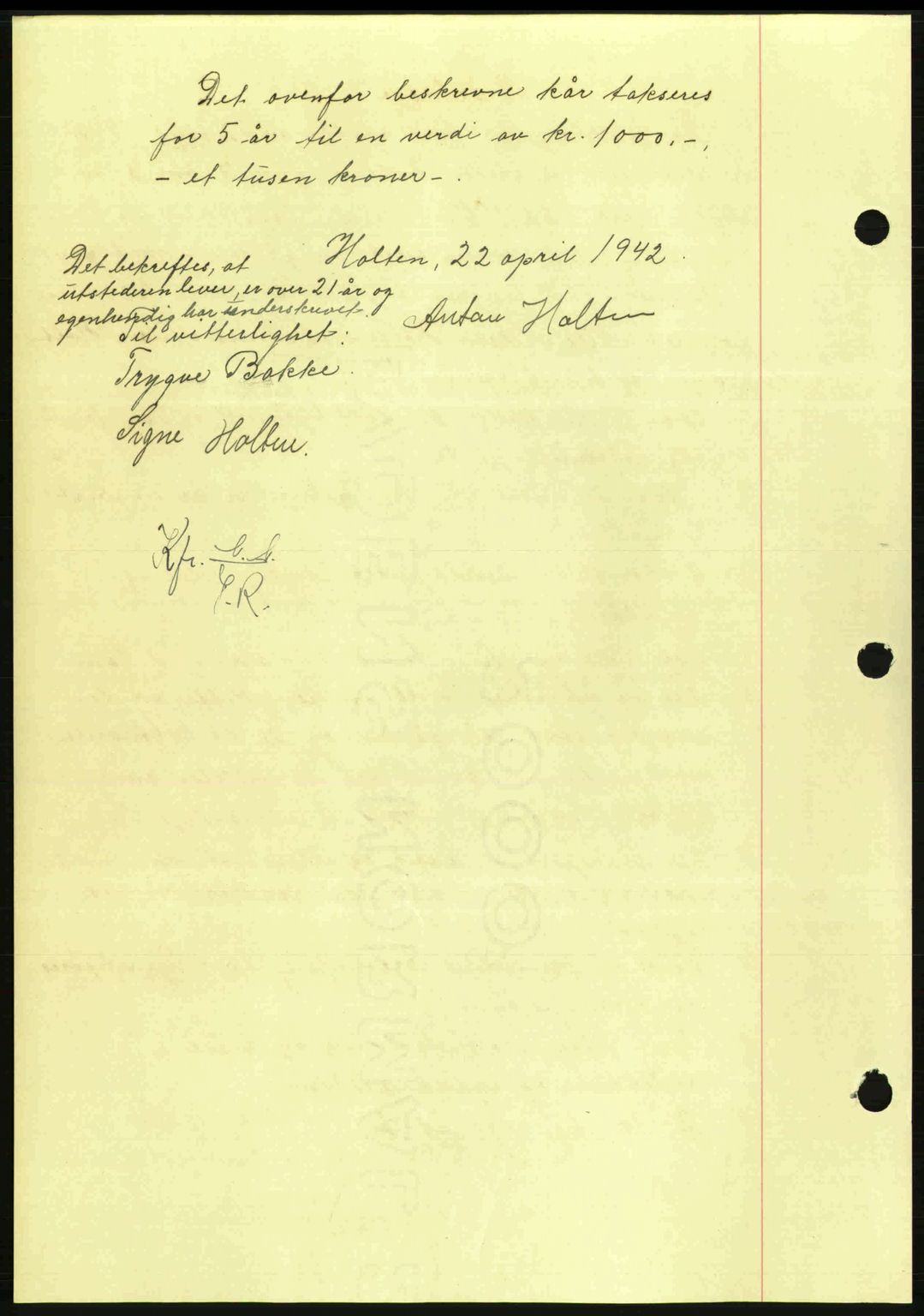 Nordmøre sorenskriveri, AV/SAT-A-4132/1/2/2Ca: Mortgage book no. B89, 1942-1942, Diary no: : 1262/1942