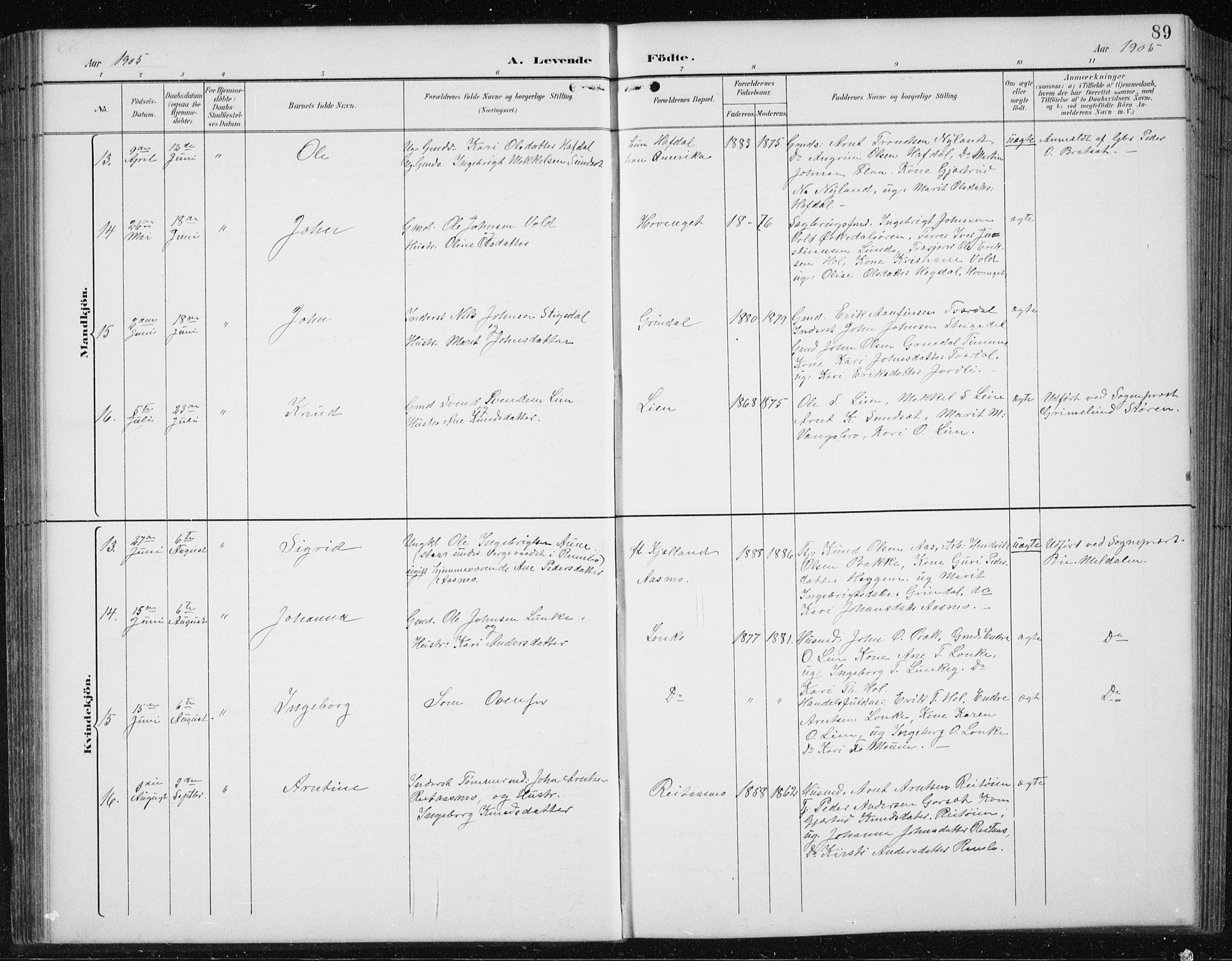 Ministerialprotokoller, klokkerbøker og fødselsregistre - Sør-Trøndelag, AV/SAT-A-1456/674/L0876: Parish register (copy) no. 674C03, 1892-1912, p. 89