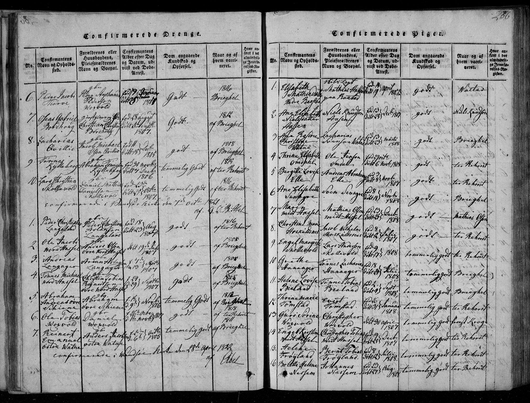 Lista sokneprestkontor, SAK/1111-0027/F/Fa/L0007: Parish register (official) no. A 7, 1816-1823, p. 256