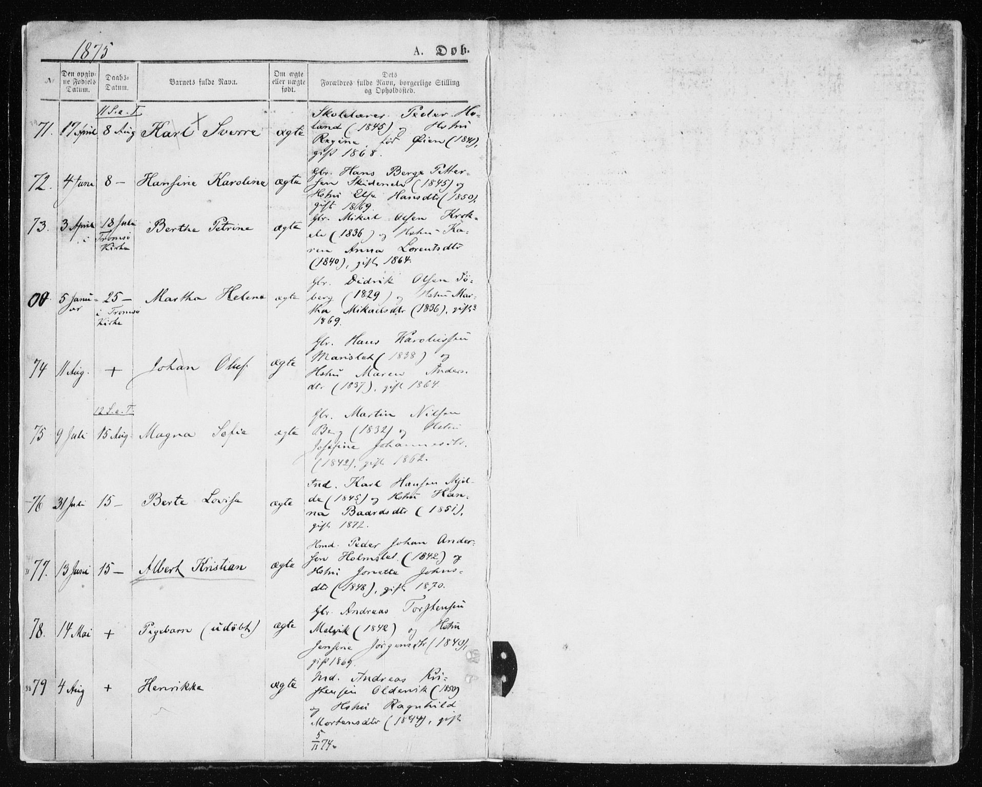 Tromsøysund sokneprestkontor, SATØ/S-1304/G/Ga/L0003kirke: Parish register (official) no. 3, 1875-1880, p. 1