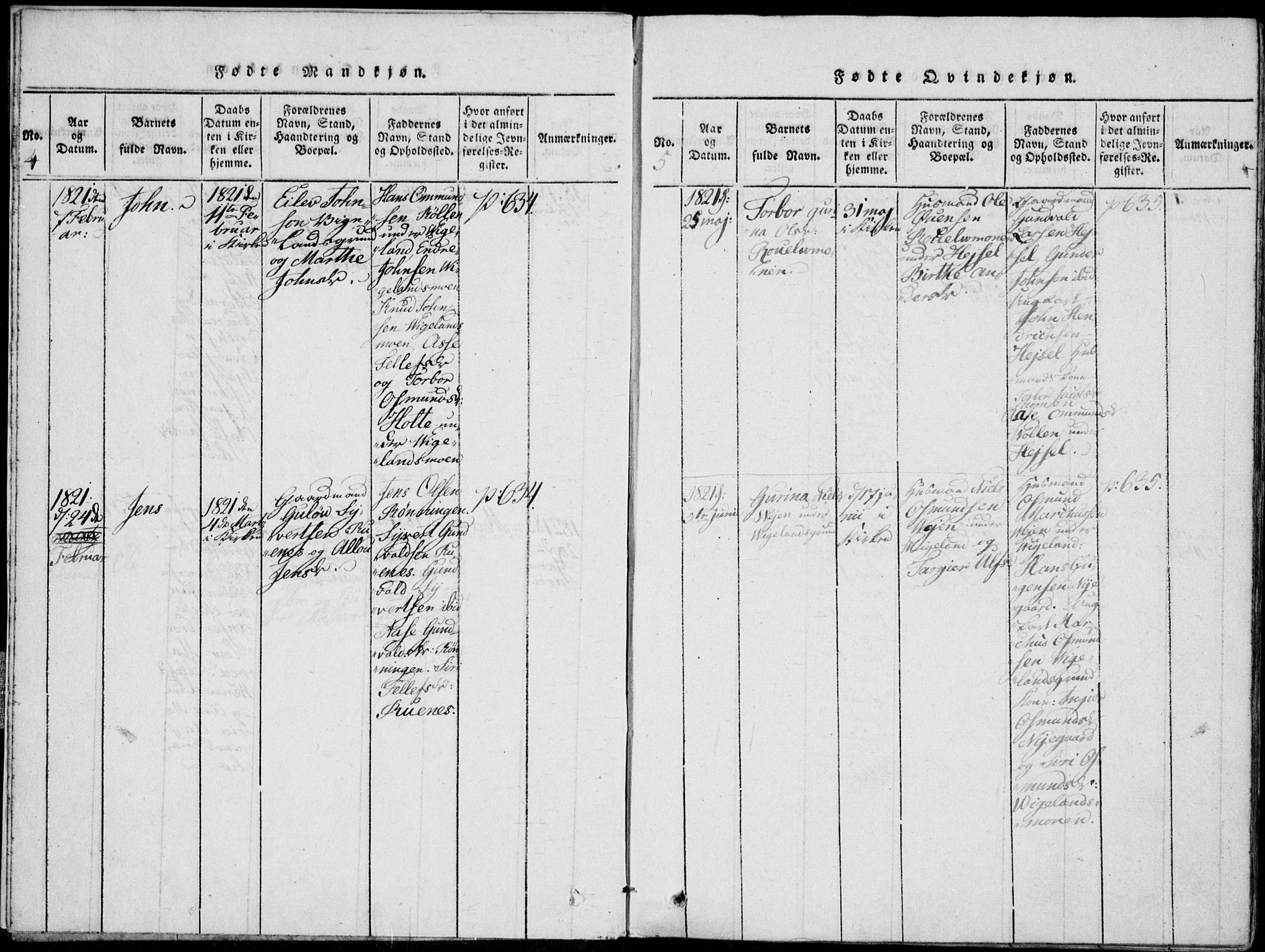 Vennesla sokneprestkontor, SAK/1111-0045/Fa/Fab/L0003: Parish register (official) no. A 3, 1820-1834, p. 4-5