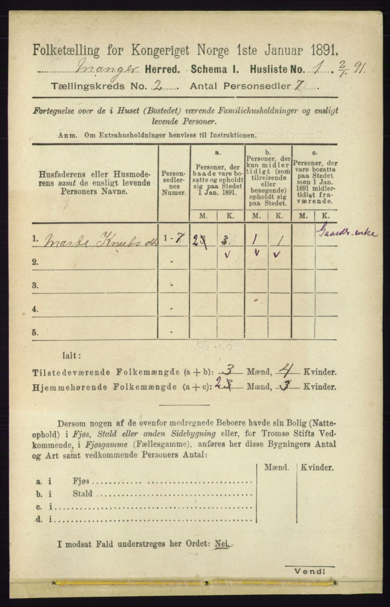 RA, 1891 census for 1261 Manger, 1891, p. 678