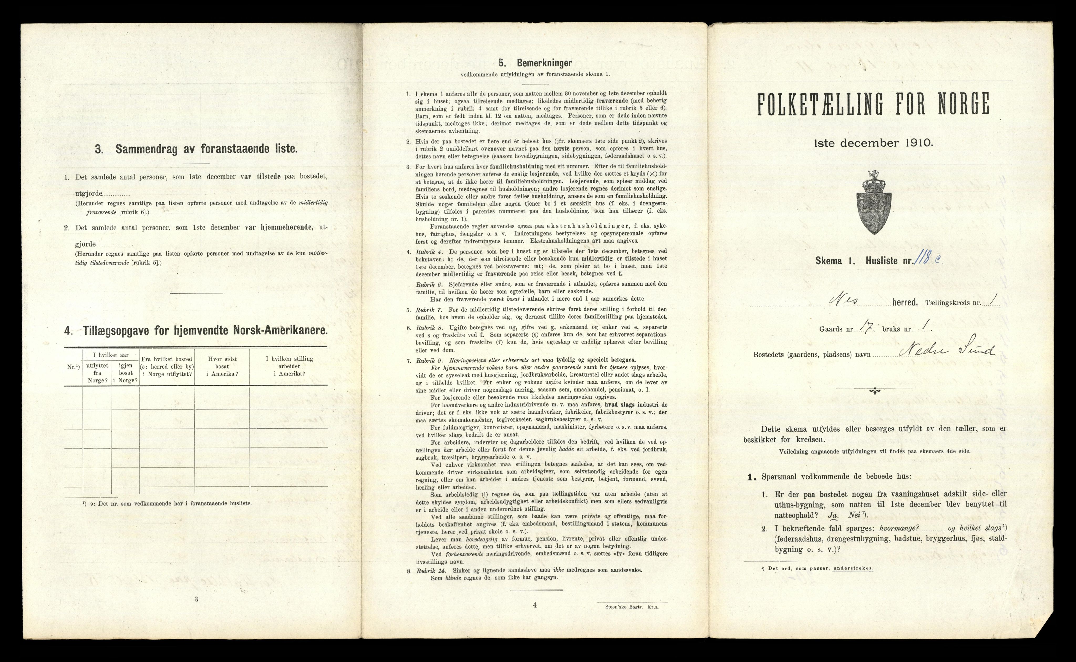 RA, 1910 census for Nes, 1910, p. 275