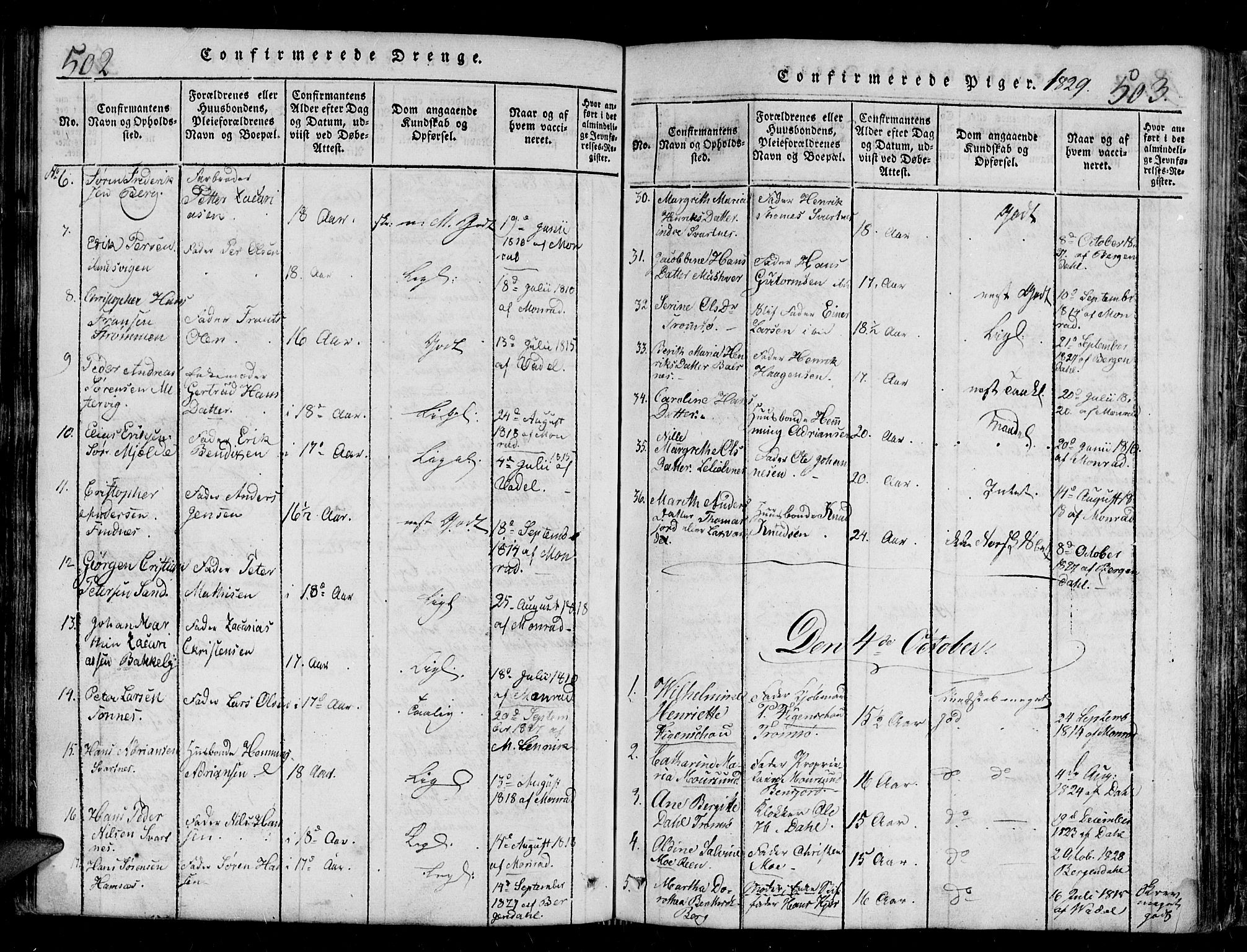 Tromsø sokneprestkontor/stiftsprosti/domprosti, SATØ/S-1343/G/Gb/L0001klokker: Parish register (copy) no. 1, 1821-1833, p. 502-503