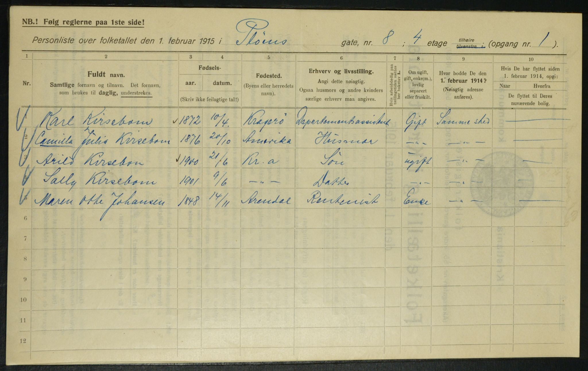 OBA, Municipal Census 1915 for Kristiania, 1915, p. 80332