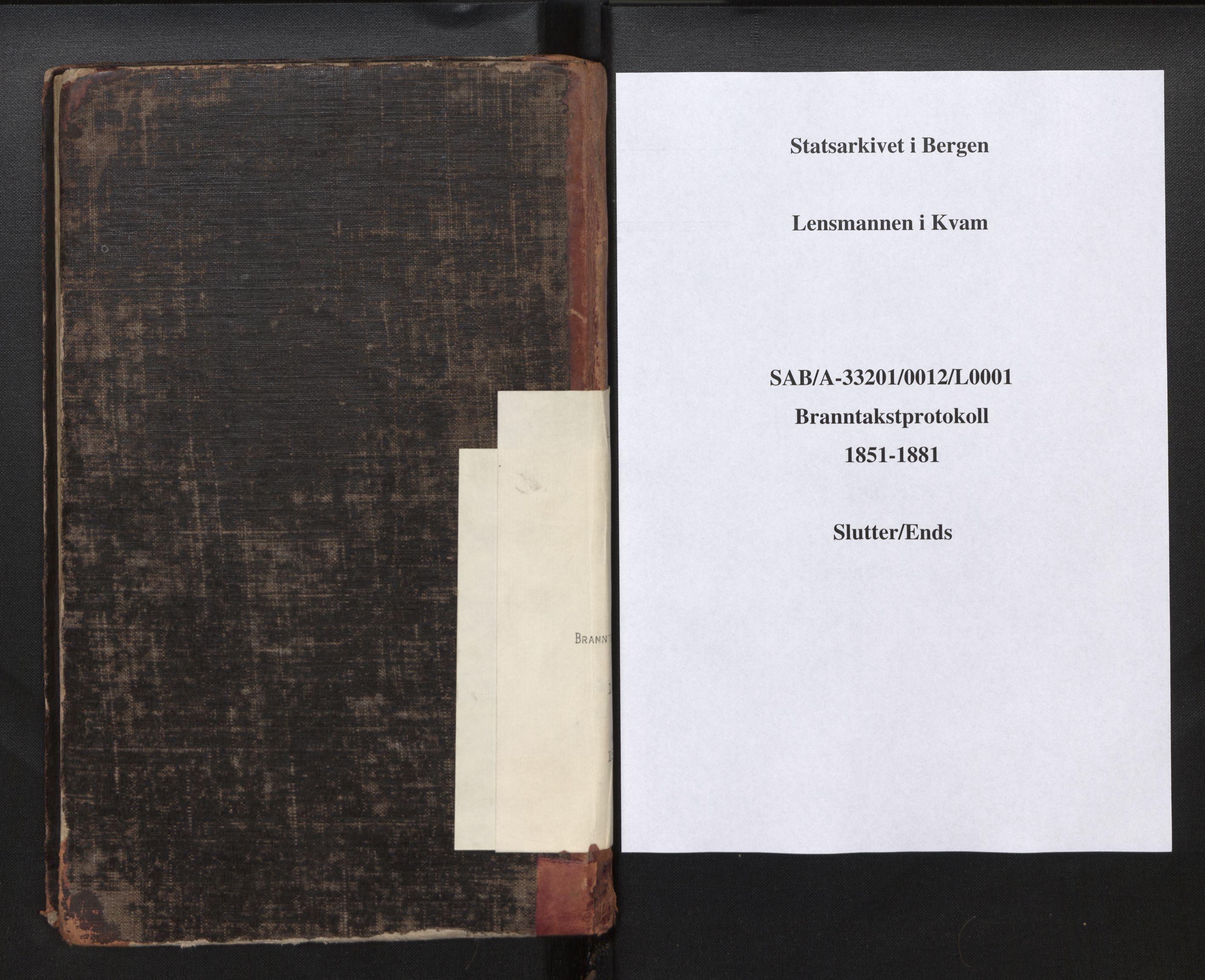Lensmannen i Kvam, SAB/A-33201/0012/L0001: Branntakstprotokoll, 1851-1881
