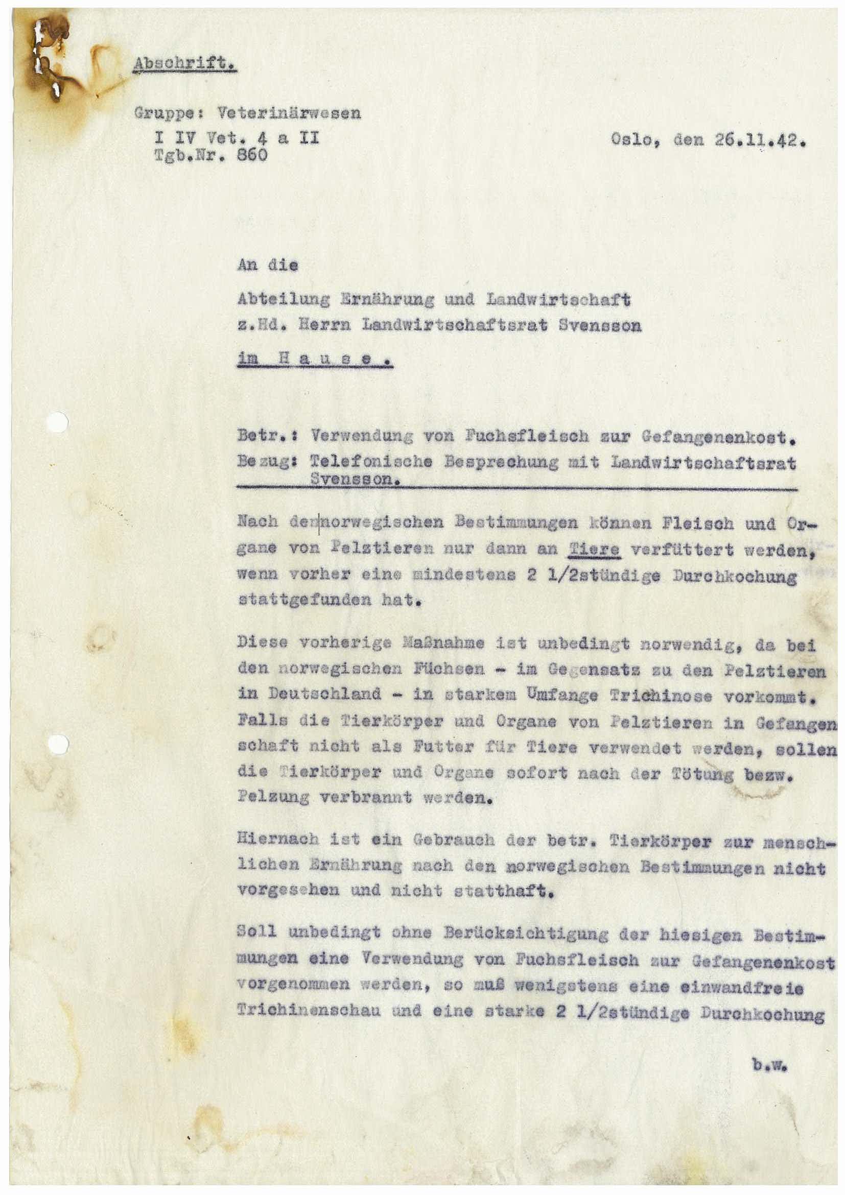 Tyske arkiver, Reichskommissariat, RA/RAFA-2174/E/Ec/Ecf/L0024/0029: Skriv, forordninger og sirkulærer / Diverse mat og drikke, 1940-1945, p. 1