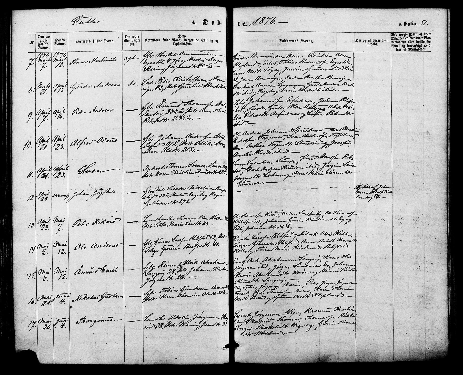 Søgne sokneprestkontor, AV/SAK-1111-0037/F/Fa/Fab/L0011: Parish register (official) no. A 11, 1869-1879, p. 51