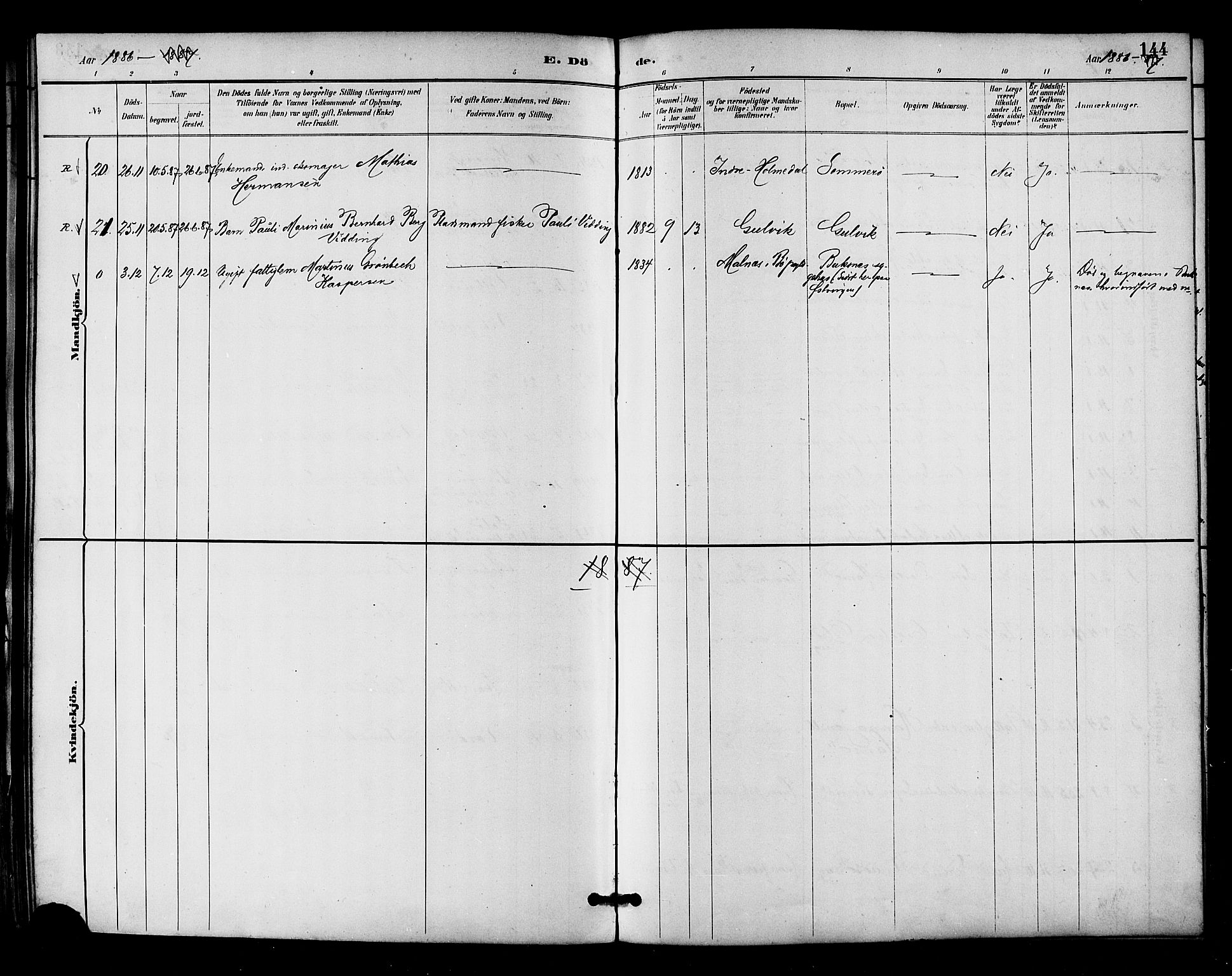 Ministerialprotokoller, klokkerbøker og fødselsregistre - Nordland, SAT/A-1459/893/L1337: Parish register (official) no. 893A09, 1885-1893, p. 144