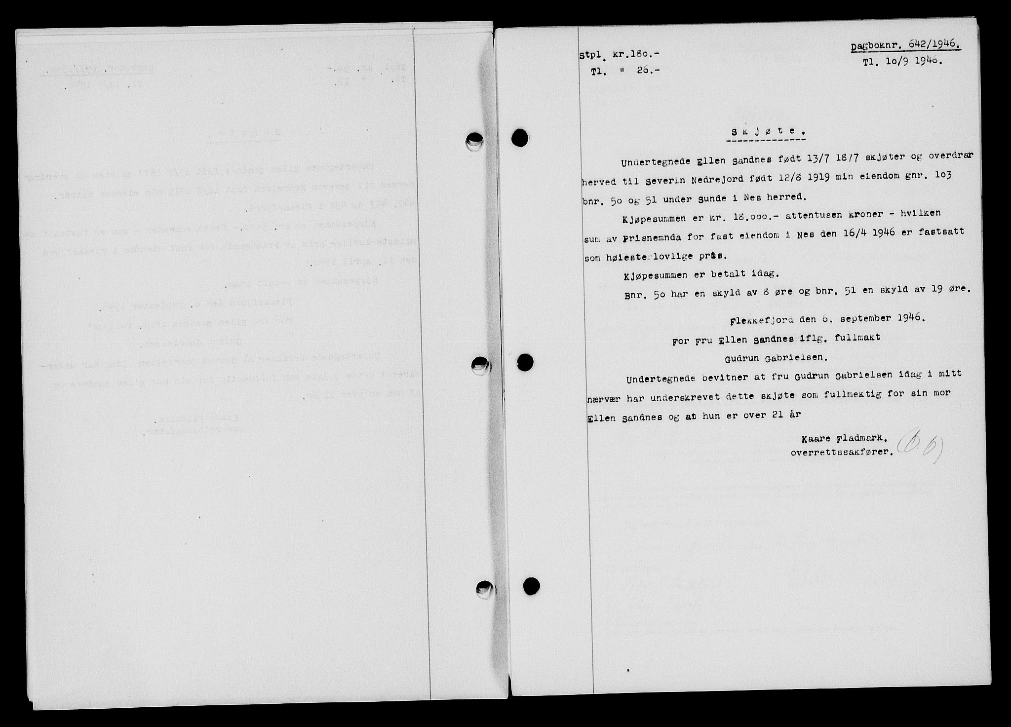 Flekkefjord sorenskriveri, SAK/1221-0001/G/Gb/Gba/L0060: Mortgage book no. A-8, 1945-1946, Diary no: : 642/1946