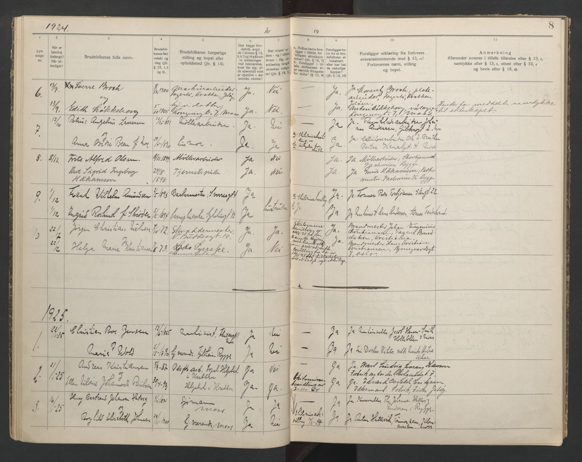 Moss byfogd, AV/SAO-A-10863/L/Lb/L0001: Lysningsbok, 1919-1932, p. 8
