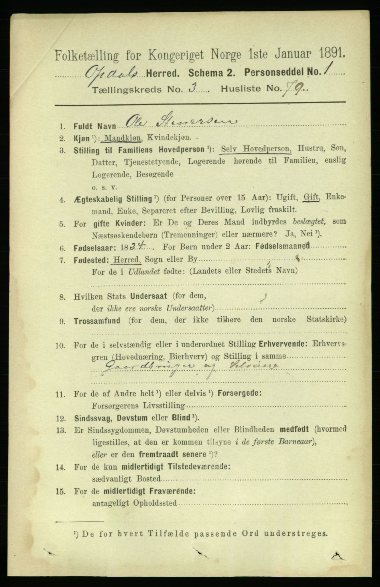 RA, 1891 census for 1634 Oppdal, 1891, p. 1719