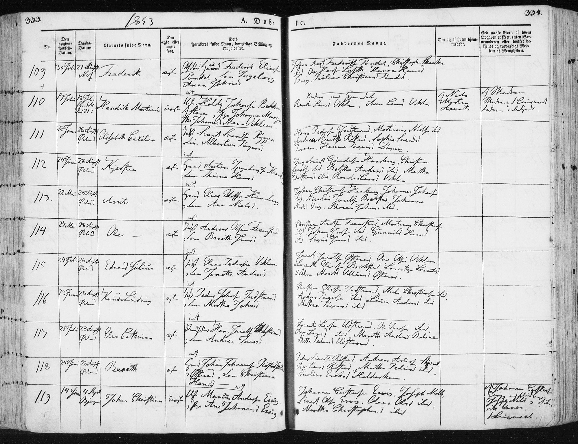 Ministerialprotokoller, klokkerbøker og fødselsregistre - Sør-Trøndelag, SAT/A-1456/659/L0736: Parish register (official) no. 659A06, 1842-1856, p. 333-334