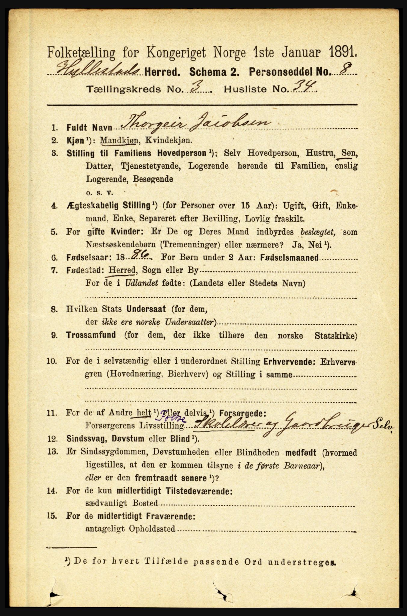 RA, 1891 census for 1413 Hyllestad, 1891, p. 538