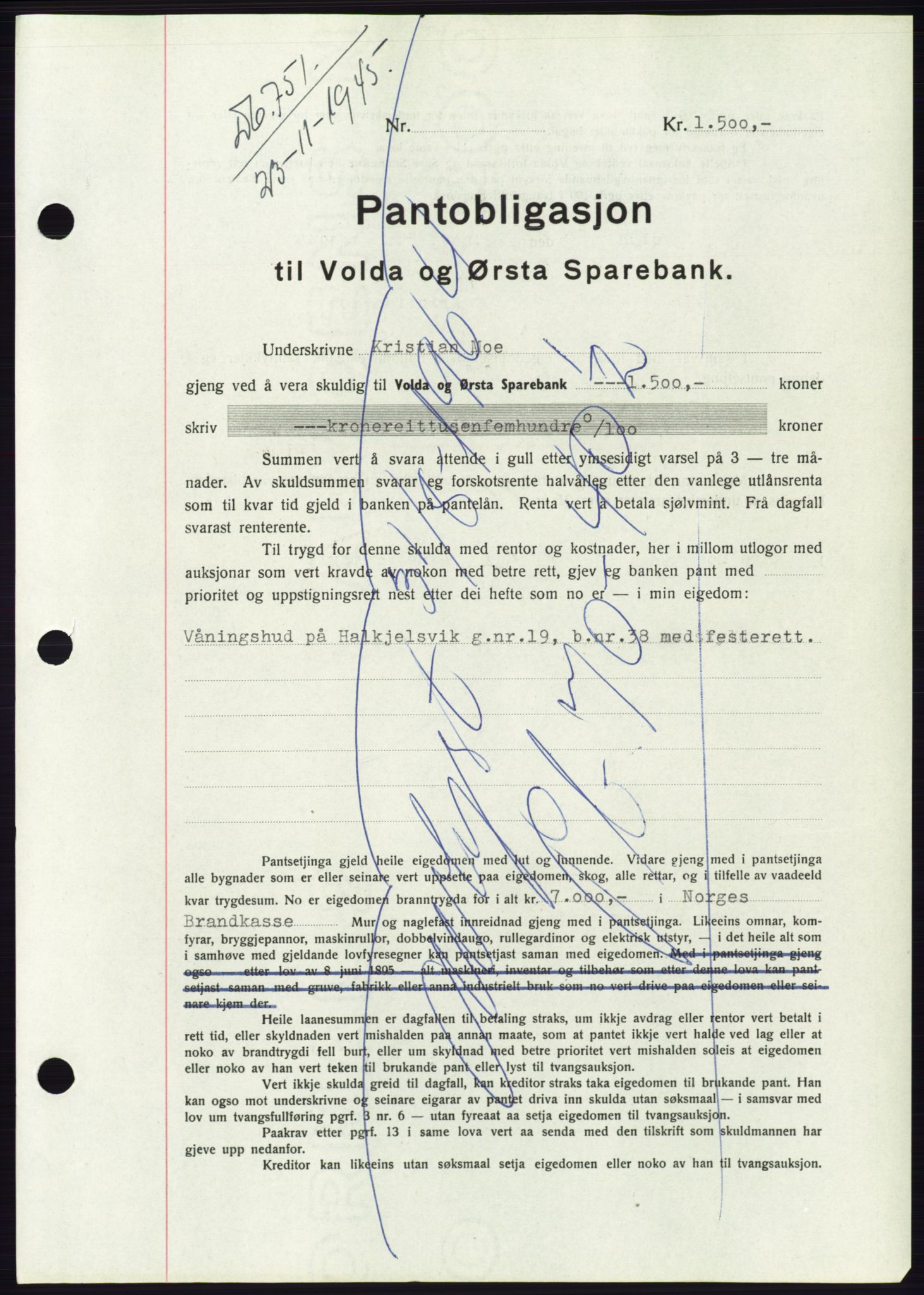 Søre Sunnmøre sorenskriveri, AV/SAT-A-4122/1/2/2C/L0114: Mortgage book no. 1-2B, 1943-1947, Diary no: : 751/1945
