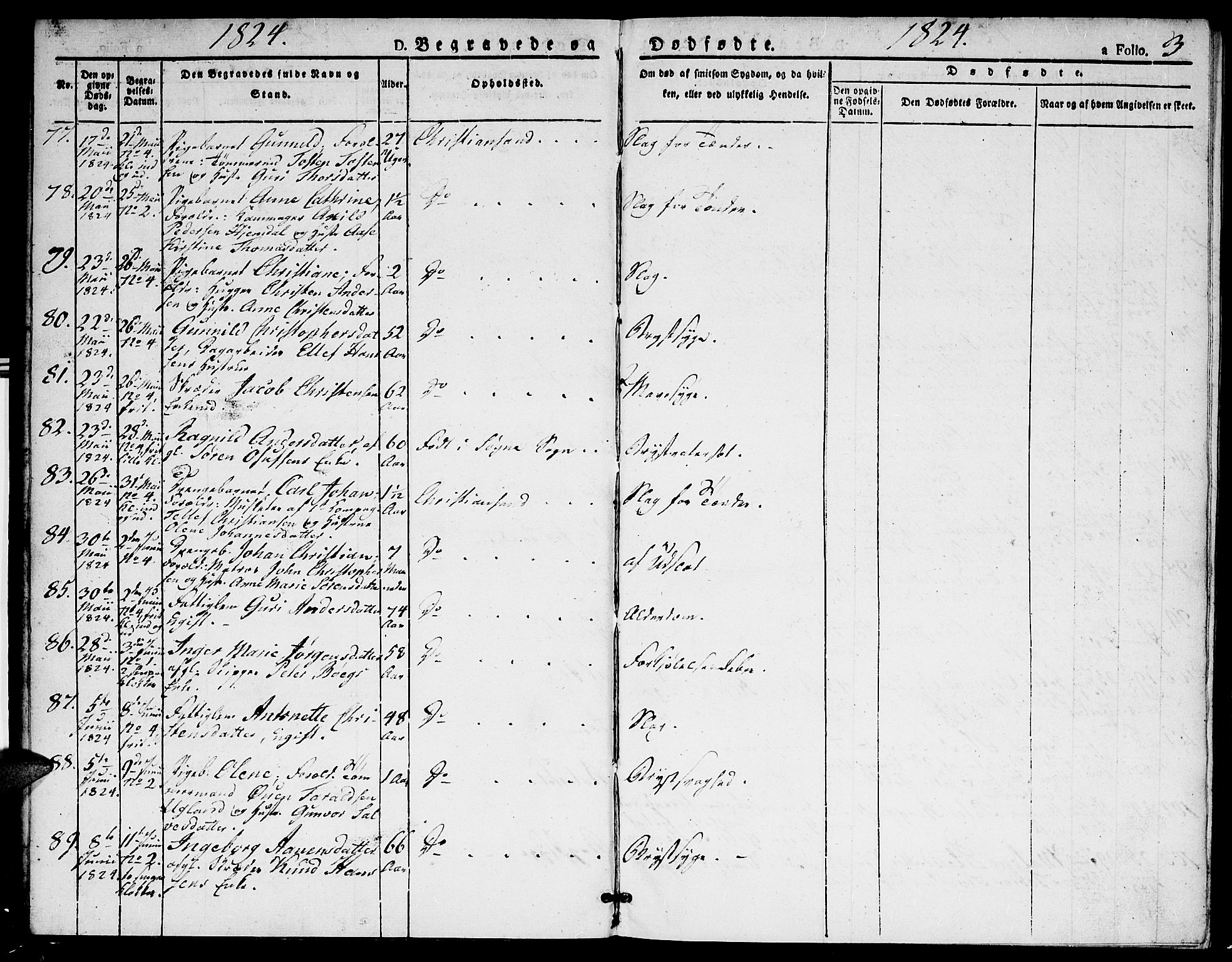 Kristiansand domprosti, SAK/1112-0006/F/Fa/L0010: Parish register (official) no. A 10, 1824-1827, p. 3