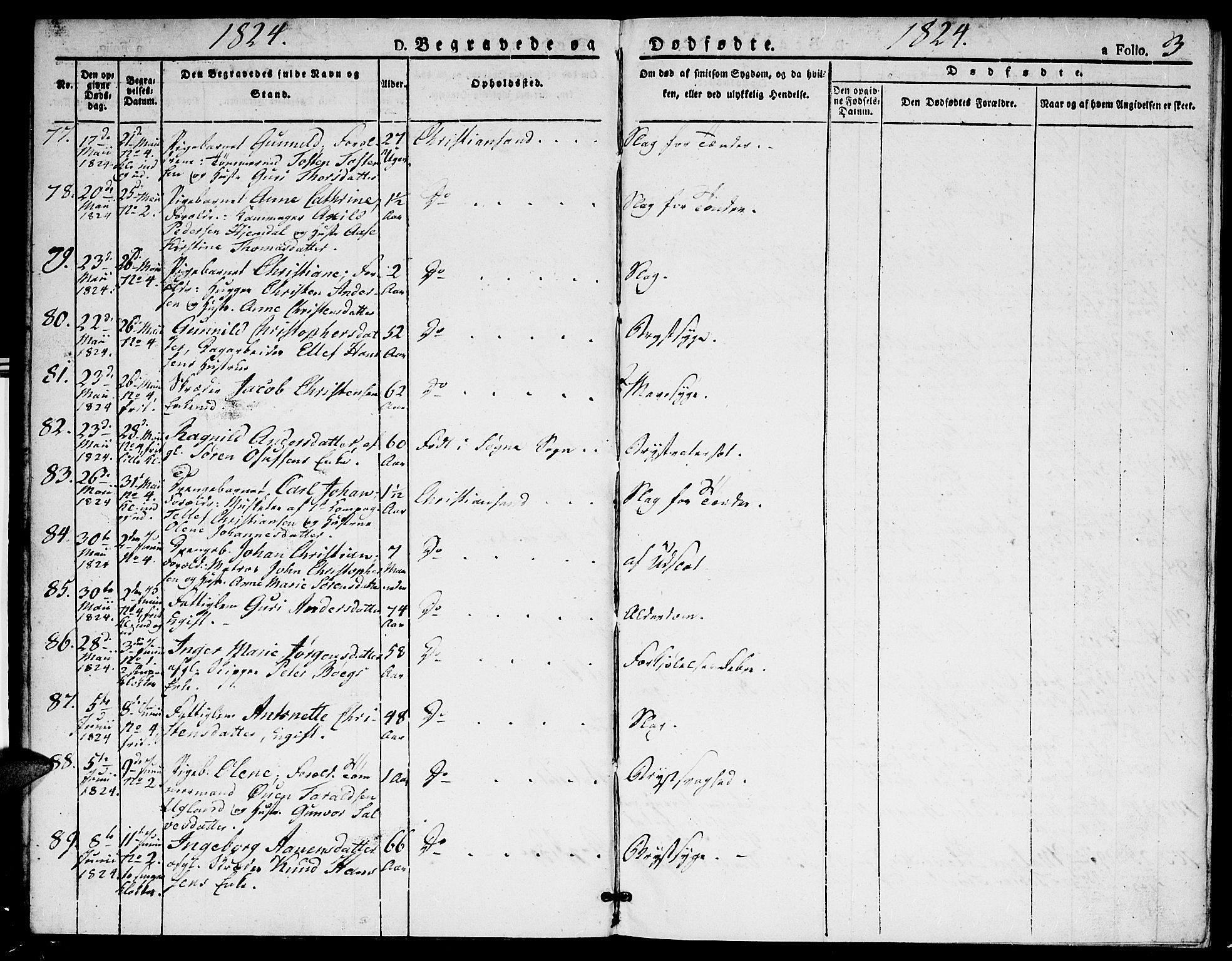 Kristiansand domprosti, AV/SAK-1112-0006/F/Fa/L0010: Parish register (official) no. A 10, 1824-1827, p. 3