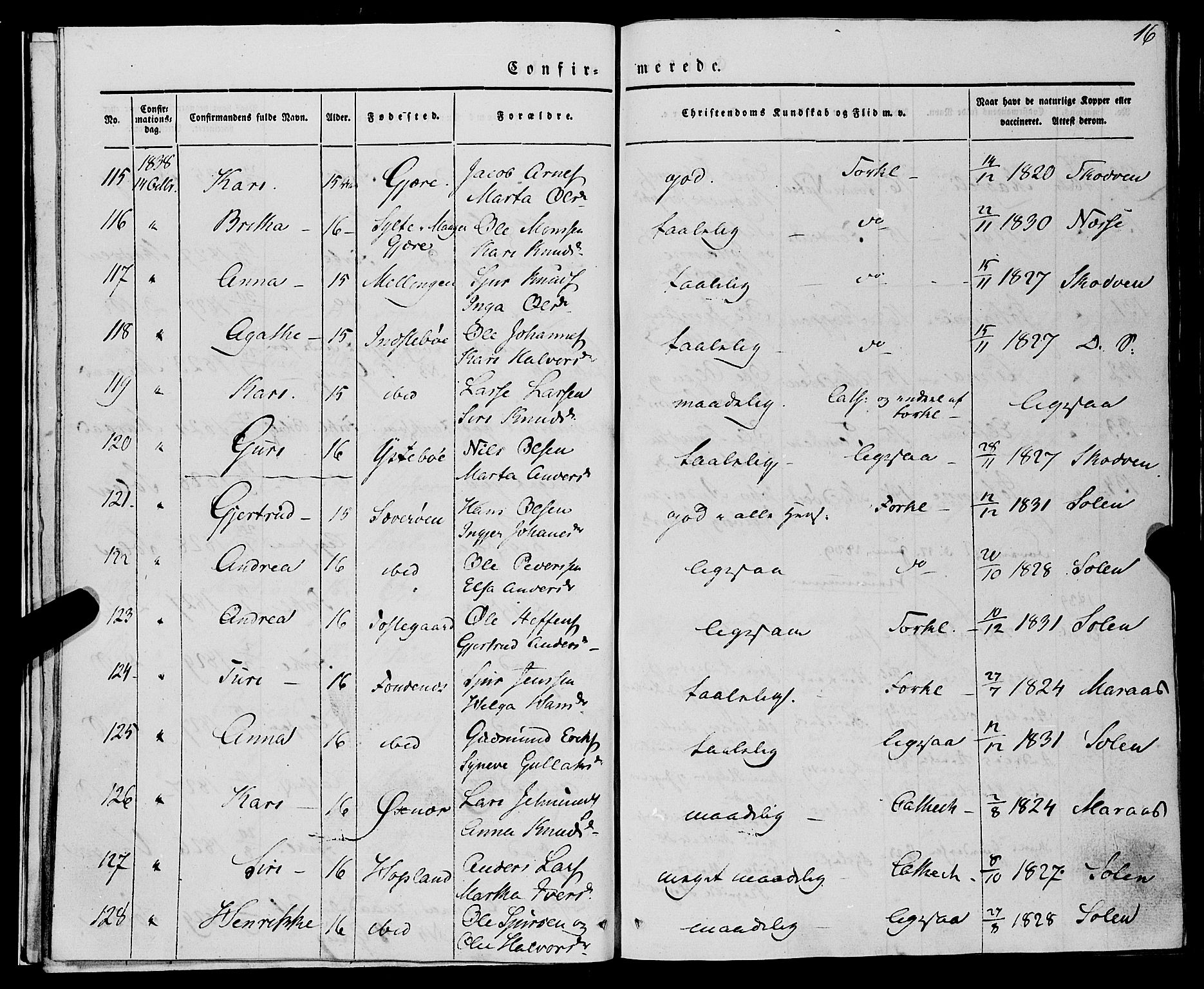 Lindås Sokneprestembete, AV/SAB-A-76701/H/Haa/Haaa/L0012: Parish register (official) no. A 12, 1836-1848, p. 16