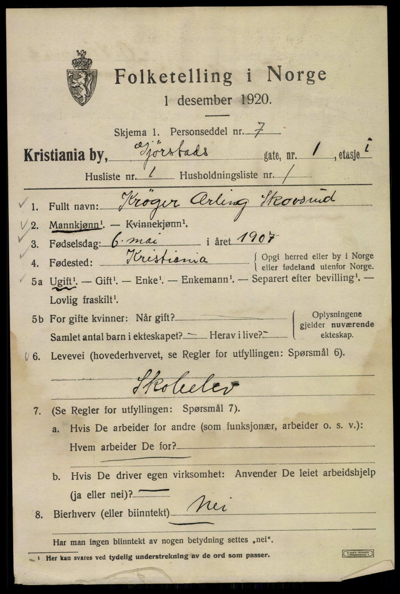 SAO, 1920 census for Kristiania, 1920, p. 250141