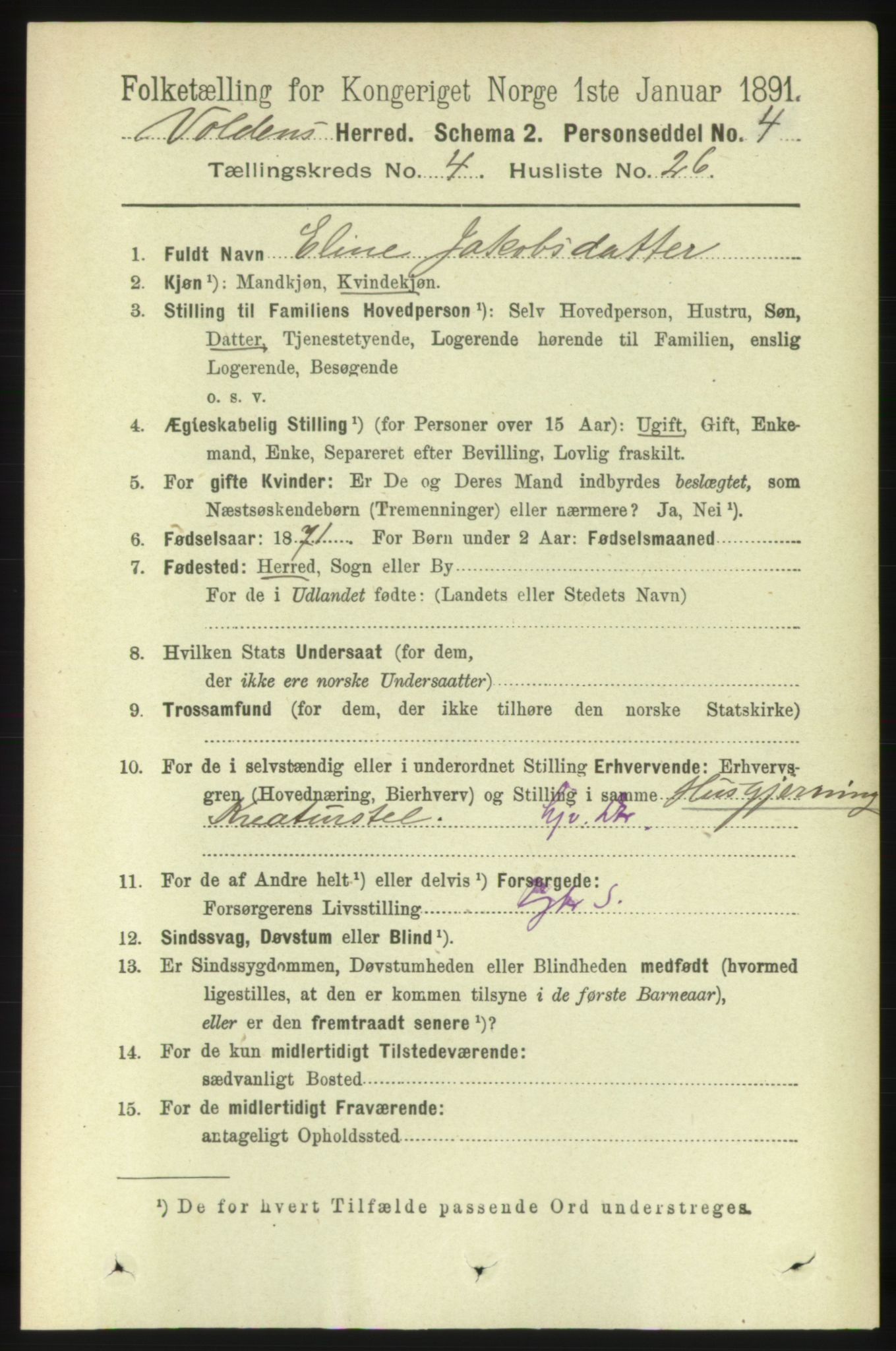 RA, 1891 census for 1519 Volda, 1891, p. 2136