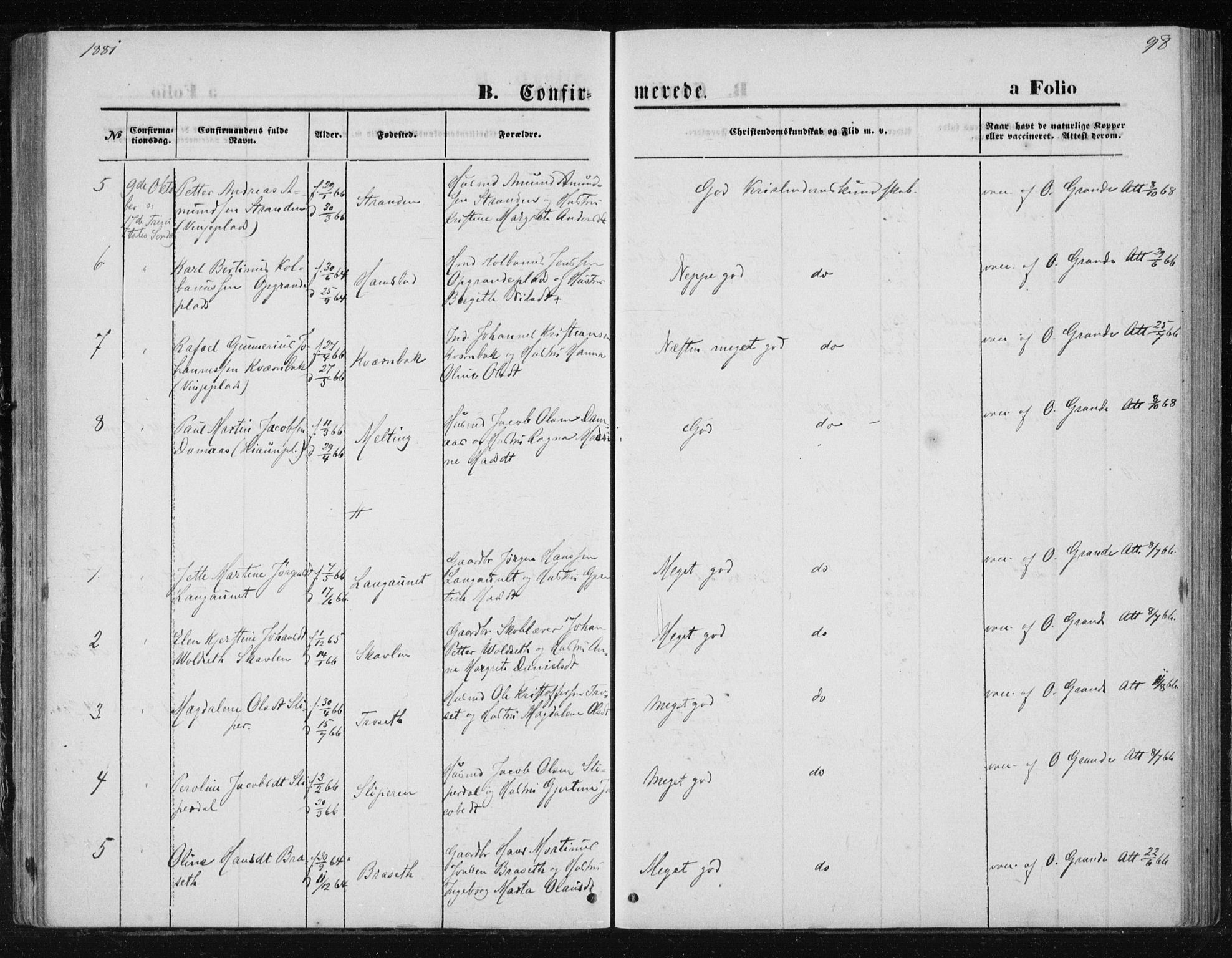 Ministerialprotokoller, klokkerbøker og fødselsregistre - Nord-Trøndelag, AV/SAT-A-1458/733/L0324: Parish register (official) no. 733A03, 1870-1883, p. 98