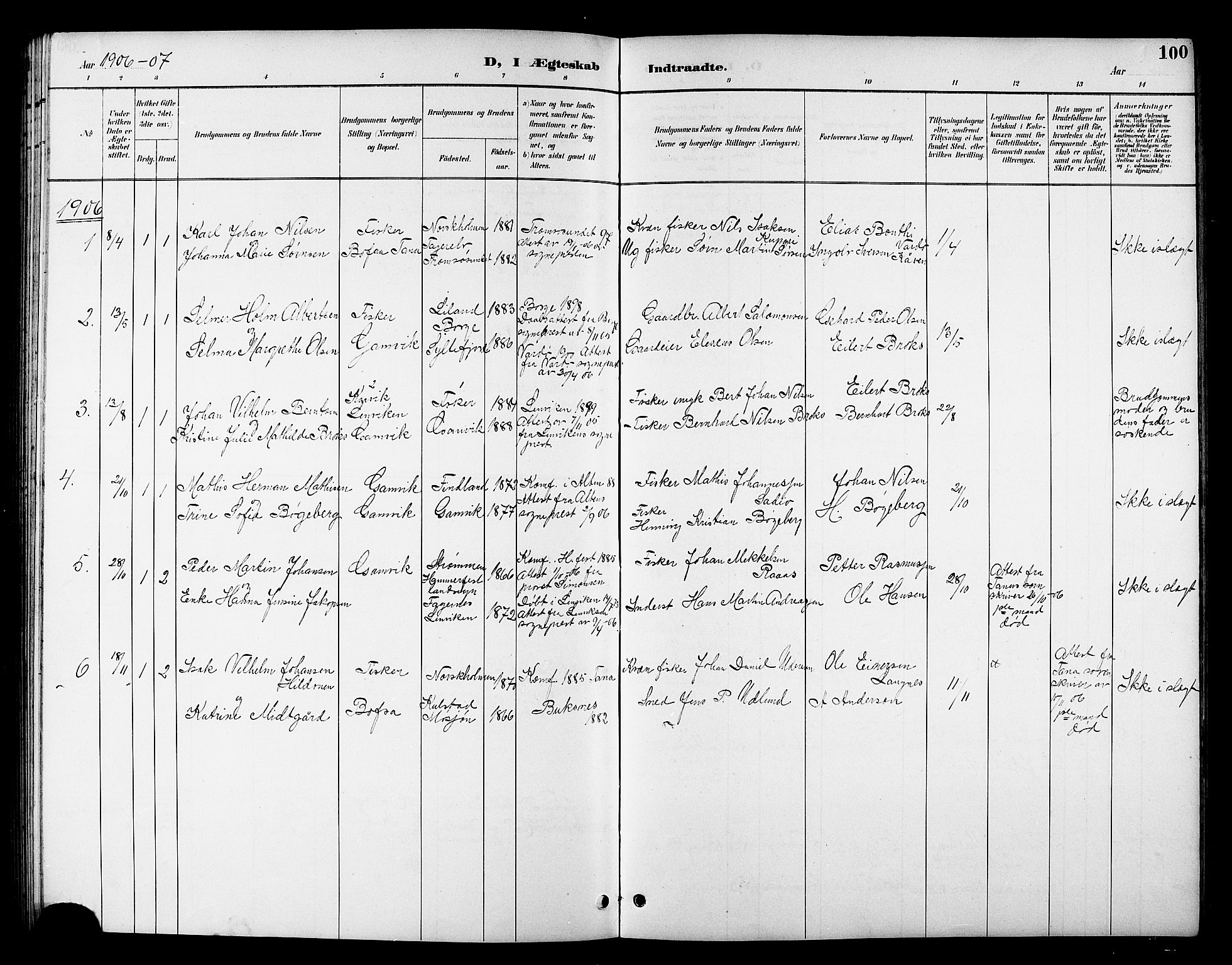Tana sokneprestkontor, SATØ/S-1334/H/Hb/L0006klokker: Parish register (copy) no. 6, 1892-1909, p. 100