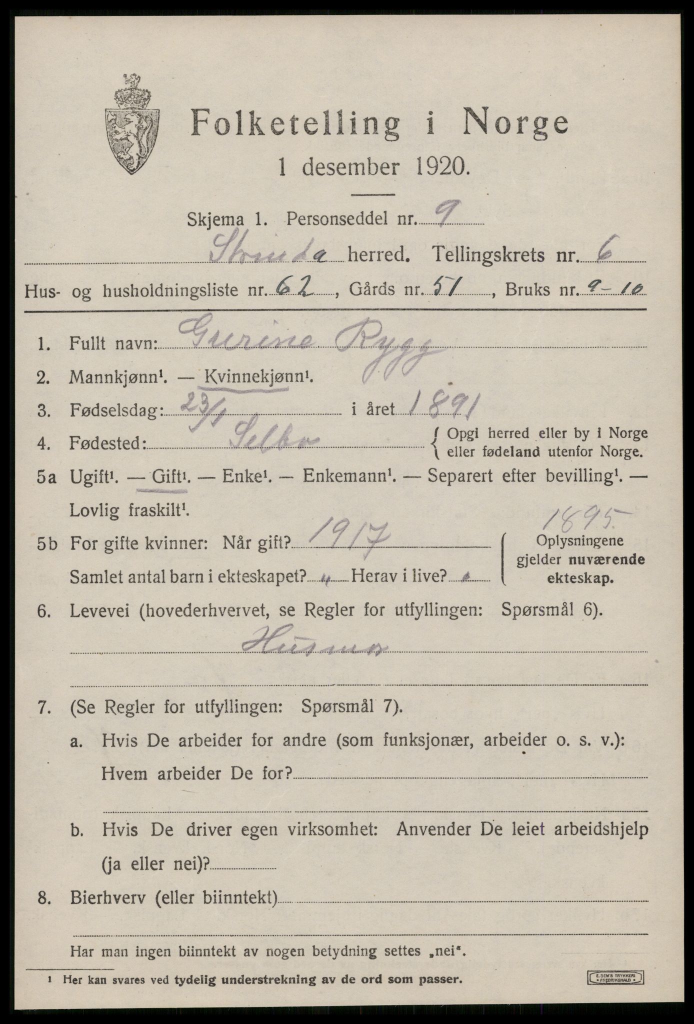 SAT, 1920 census for Strinda, 1920, p. 15350