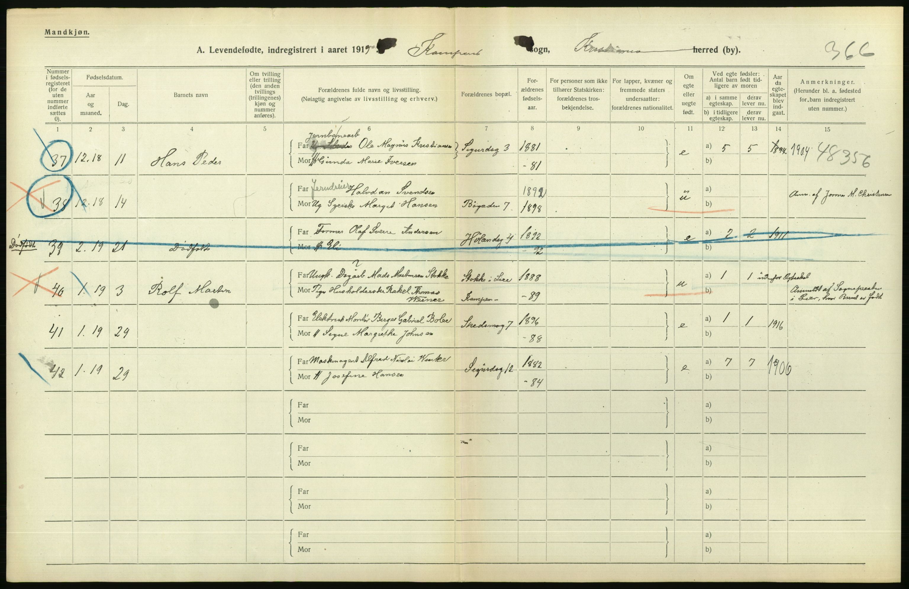 Statistisk sentralbyrå, Sosiodemografiske emner, Befolkning, AV/RA-S-2228/D/Df/Dfb/Dfbi/L0008: Kristiania: Levendefødte menn og kvinner., 1919