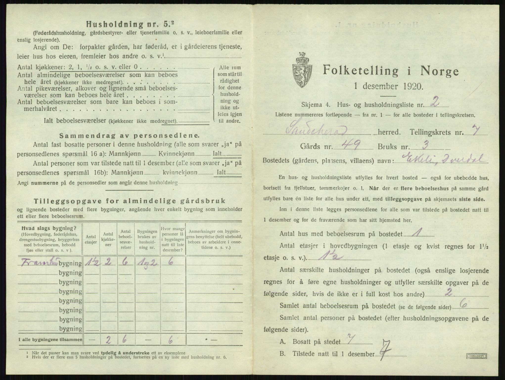 SAKO, 1920 census for Sandeherred, 1920, p. 1461