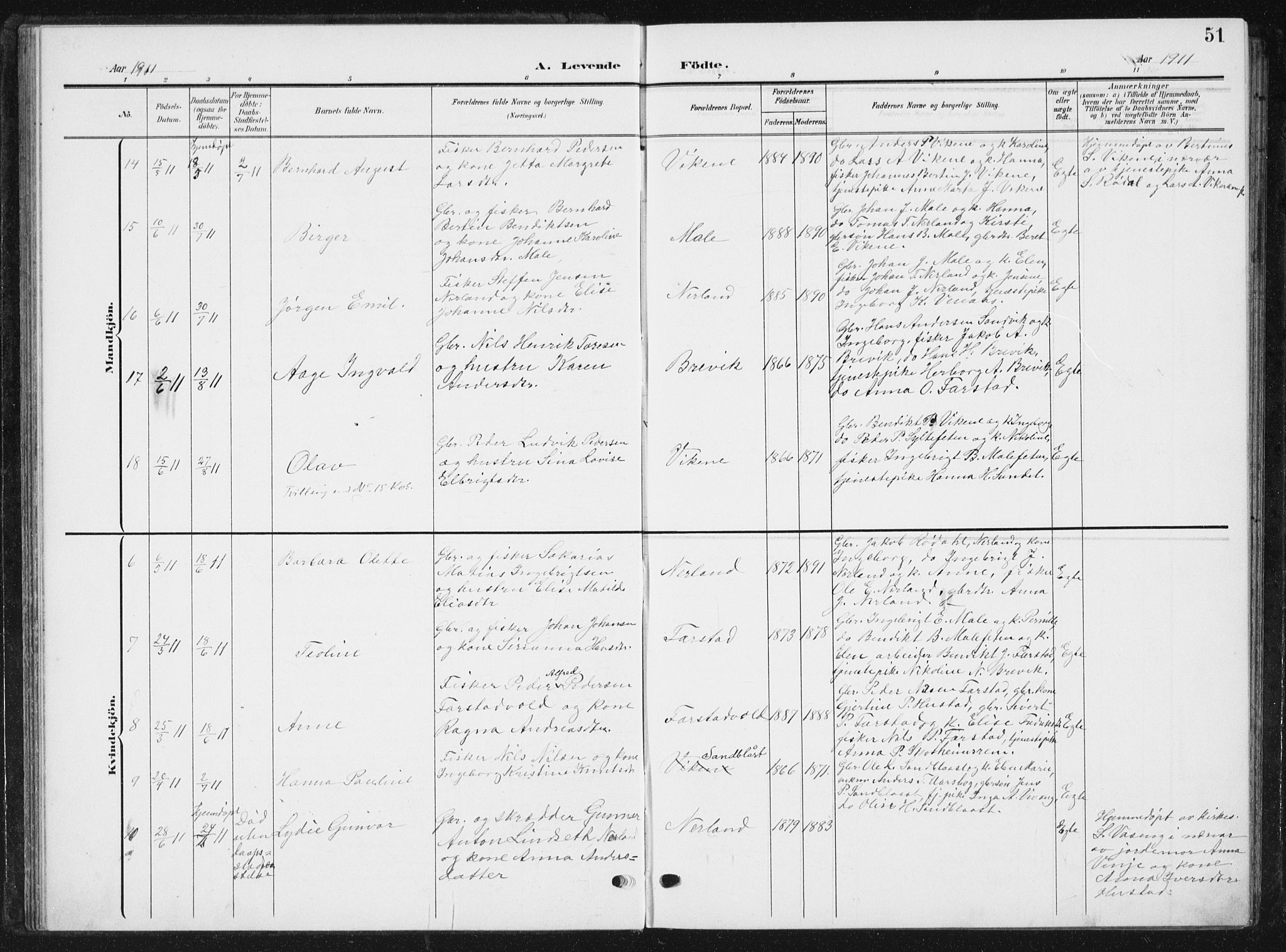 Ministerialprotokoller, klokkerbøker og fødselsregistre - Møre og Romsdal, AV/SAT-A-1454/567/L0784: Parish register (copy) no. 567C04, 1903-1938, p. 51