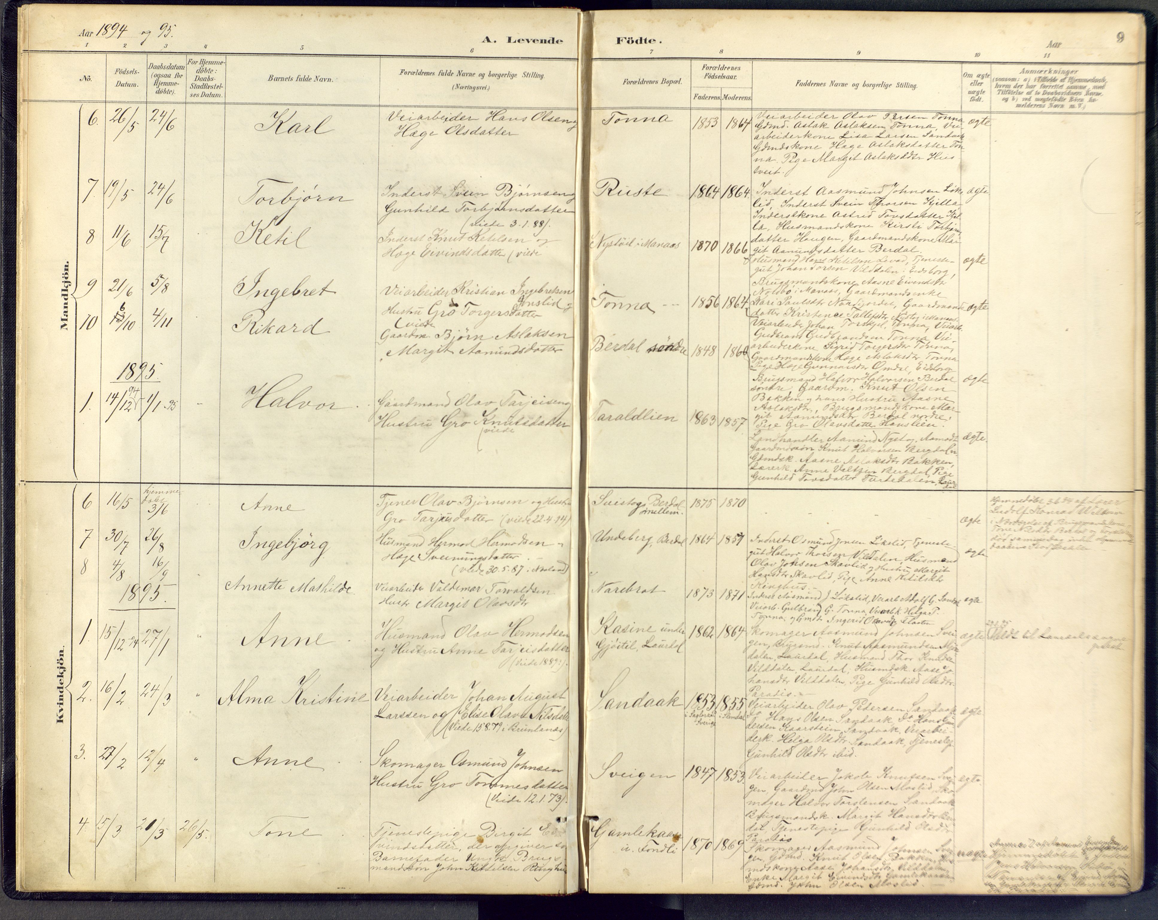 Vinje kirkebøker, SAKO/A-312/F/Fb/L0002: Parish register (official) no. II 2, 1887-1925, p. 9