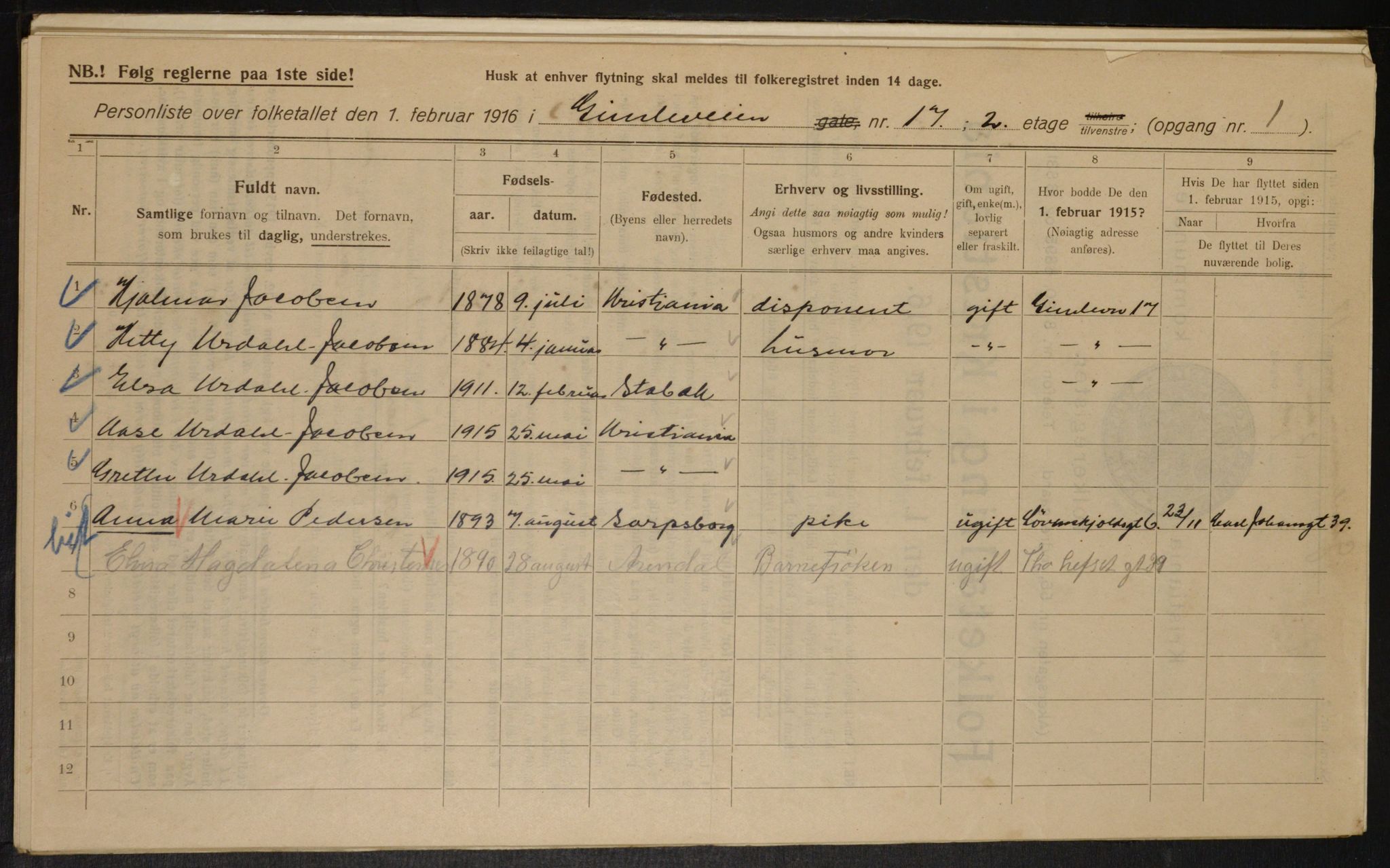 OBA, Municipal Census 1916 for Kristiania, 1916, p. 29760