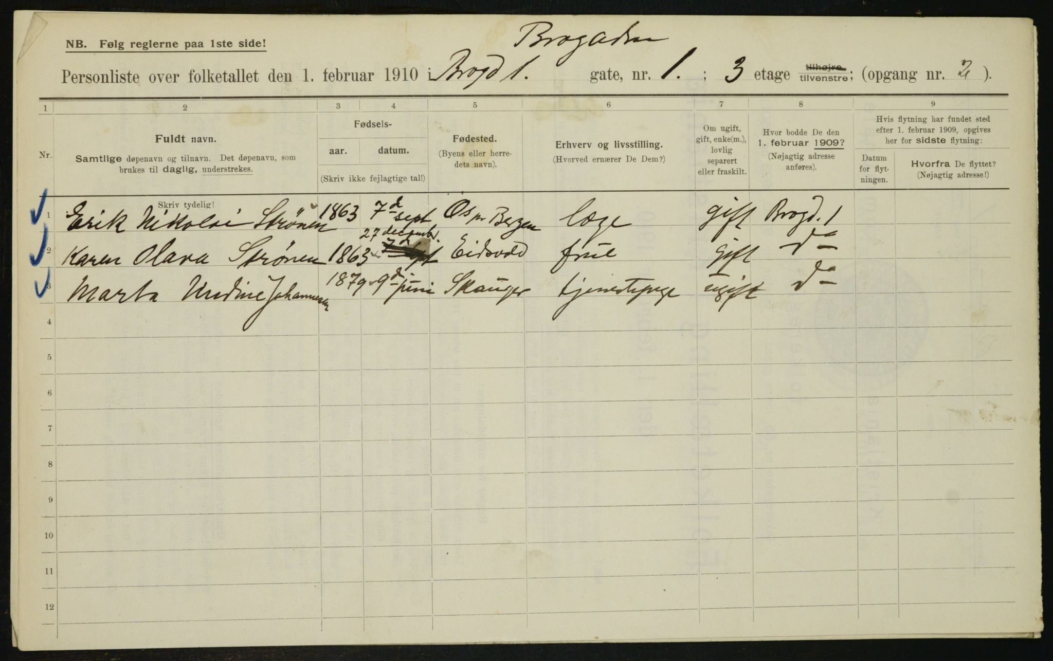 OBA, Municipal Census 1910 for Kristiania, 1910, p. 9301