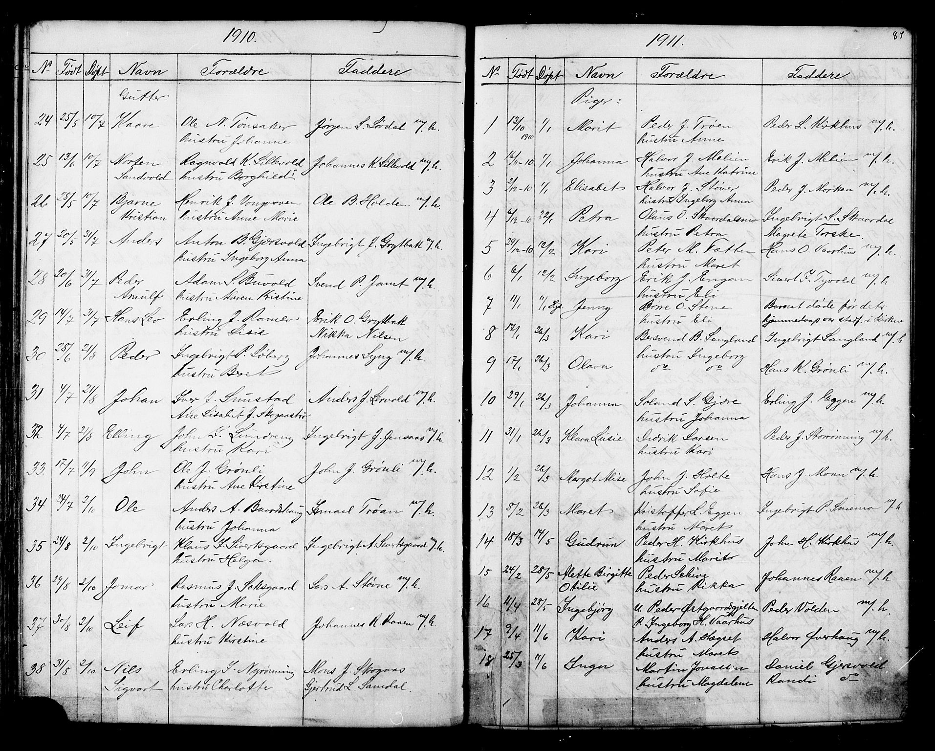 Ministerialprotokoller, klokkerbøker og fødselsregistre - Sør-Trøndelag, SAT/A-1456/686/L0985: Parish register (copy) no. 686C01, 1871-1933, p. 87